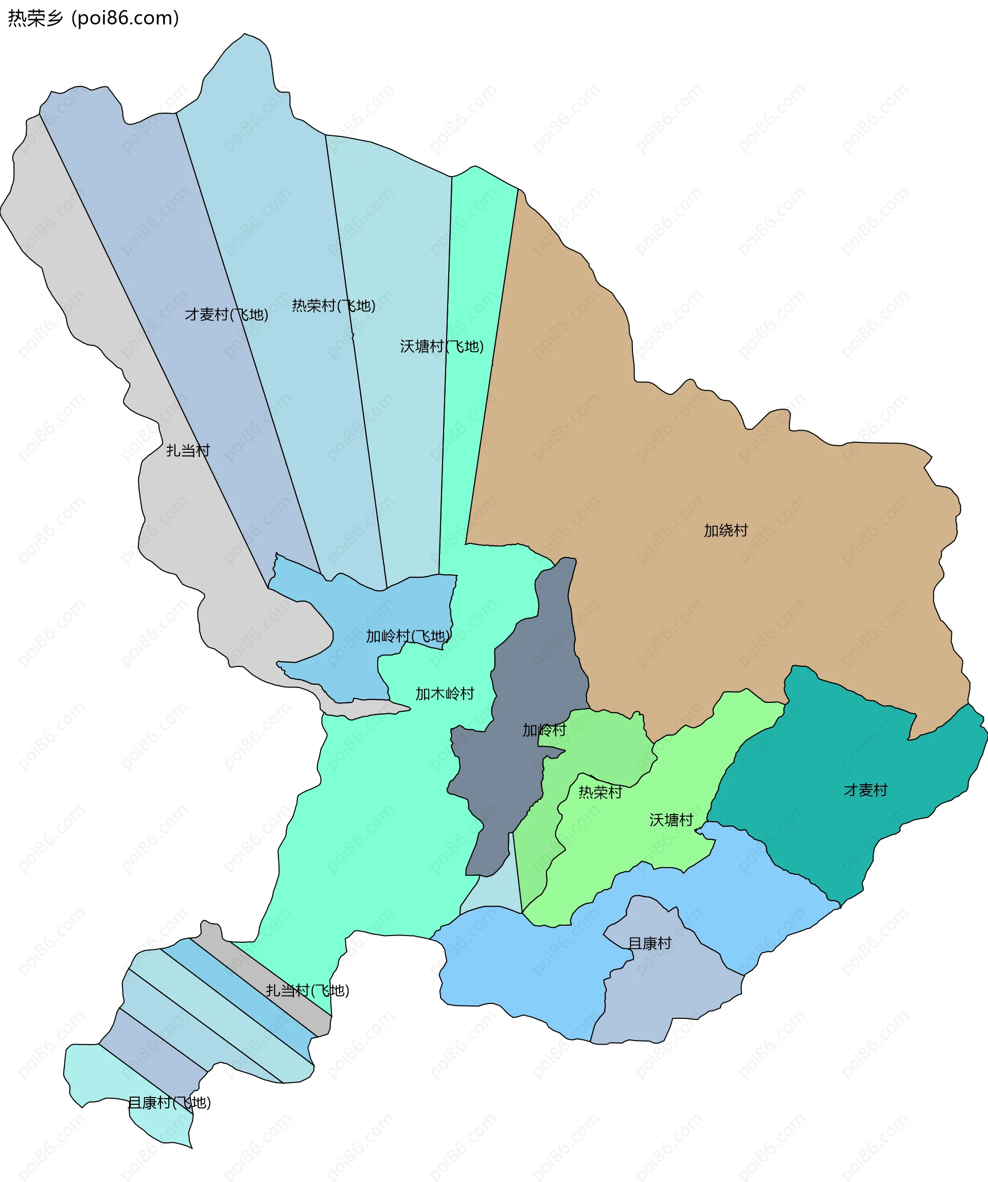 热荣乡边界地图(五级行政区划)