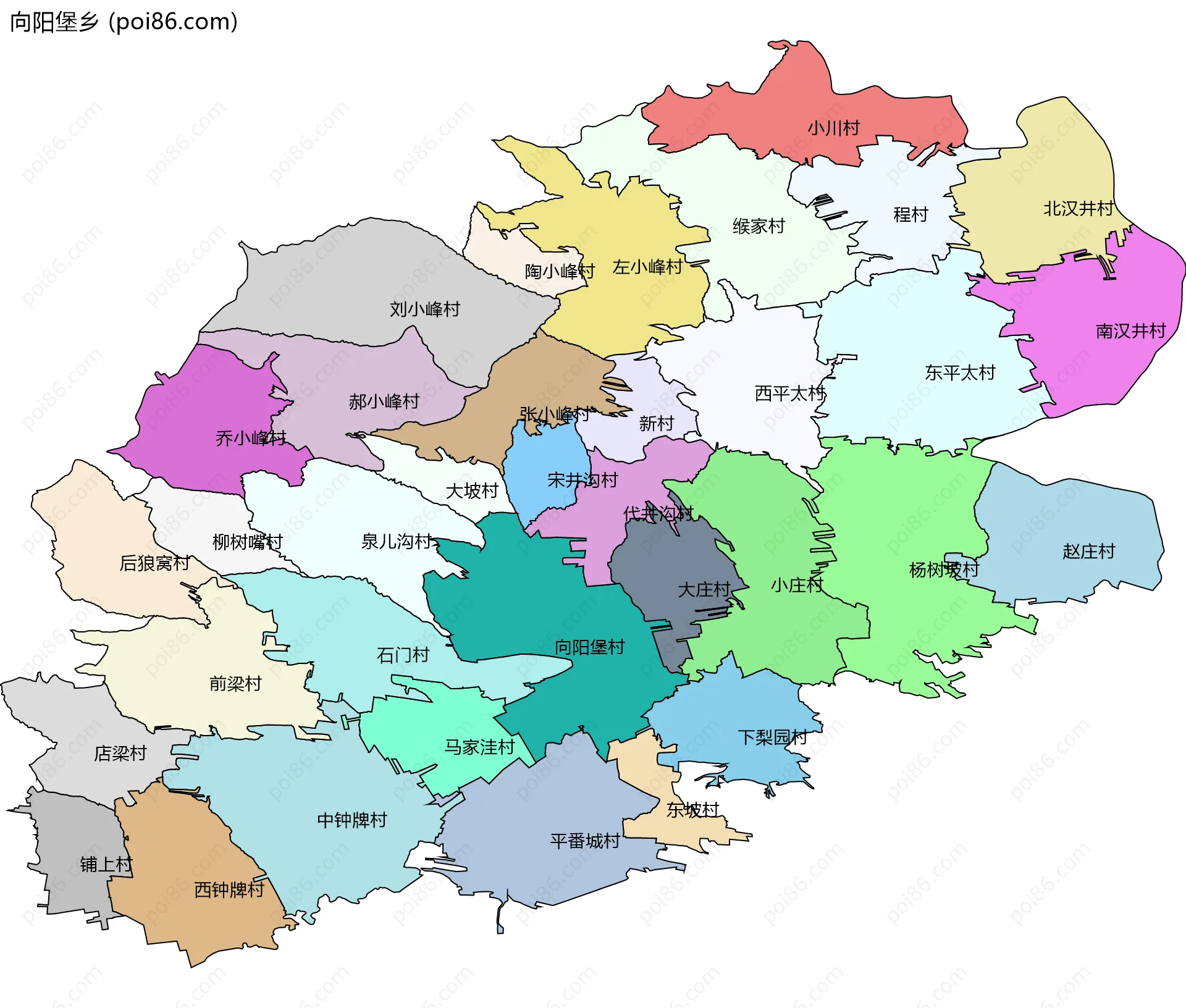 向阳堡乡边界地图(五级行政区划)