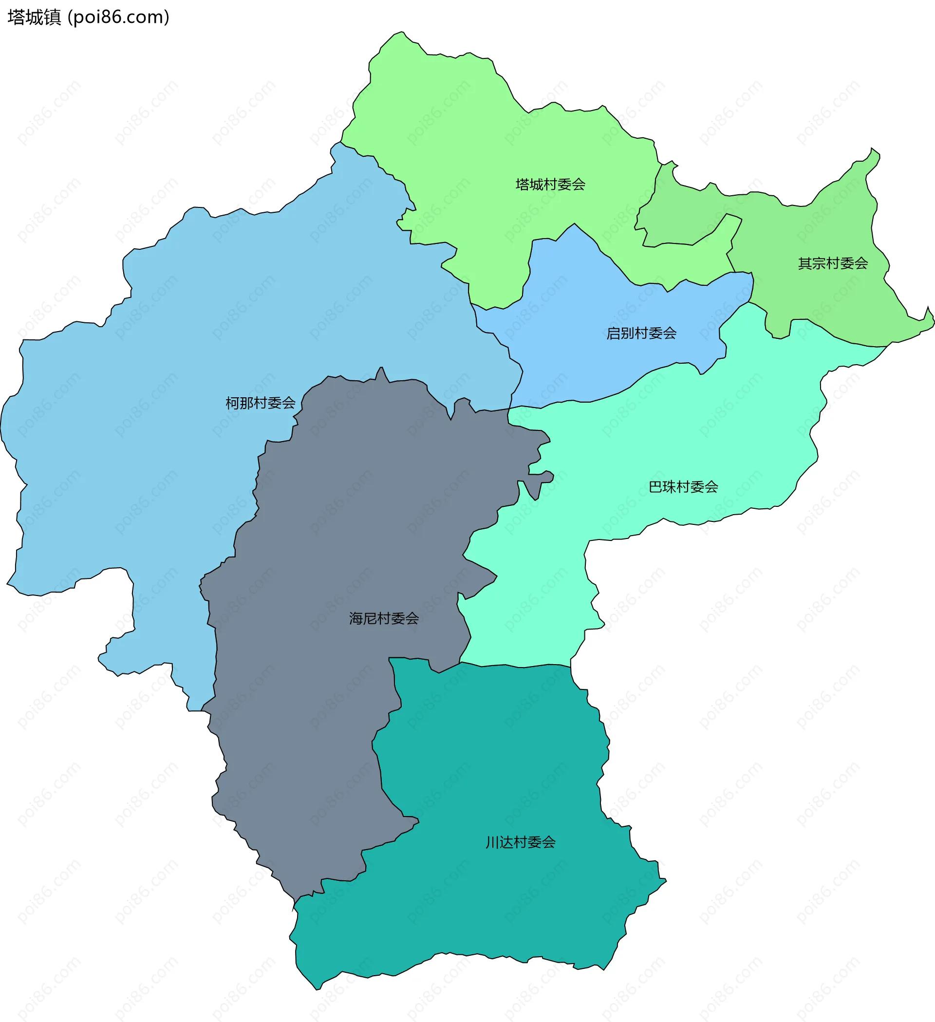 塔城镇边界地图(五级行政区划)