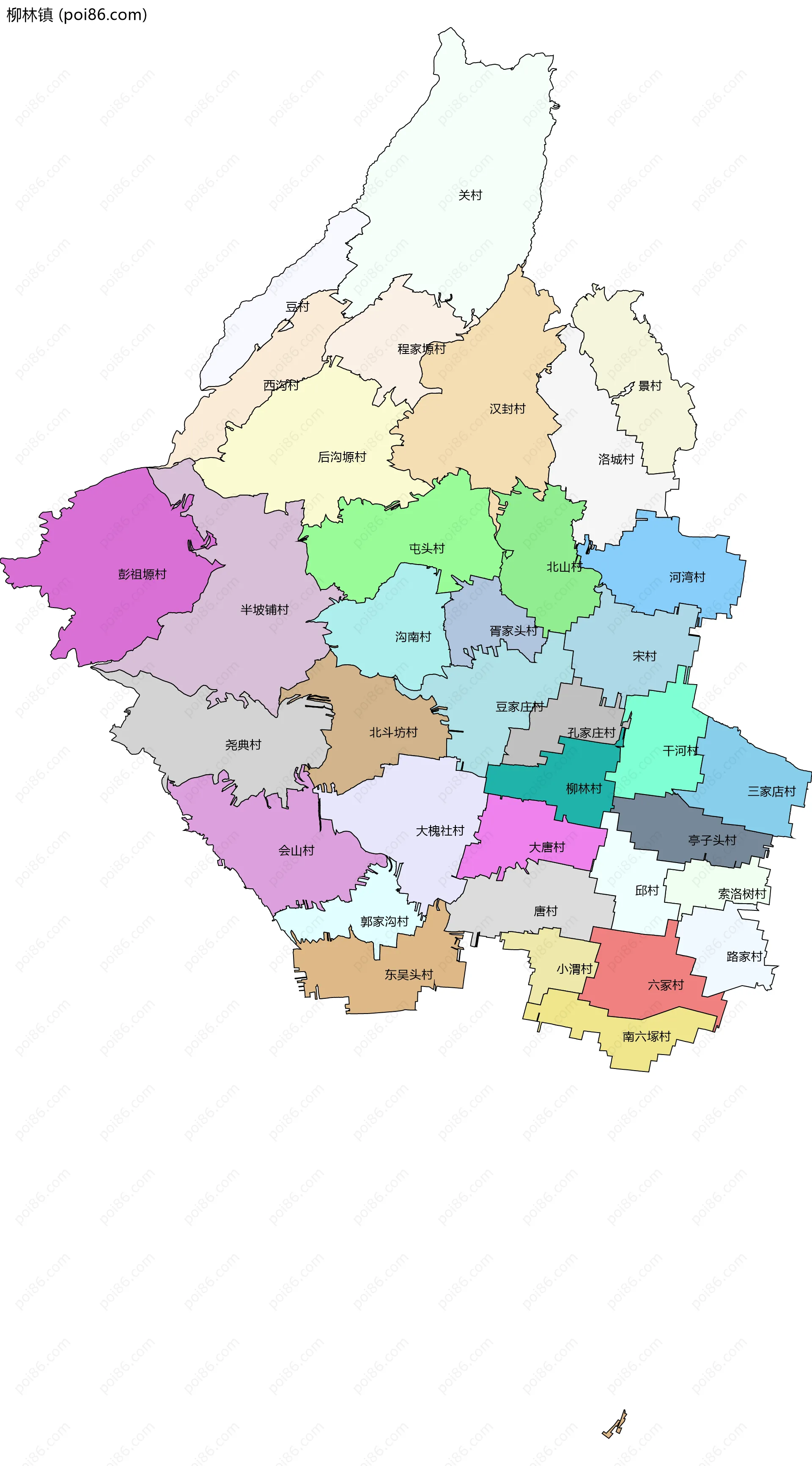 柳林镇边界地图(五级行政区划)