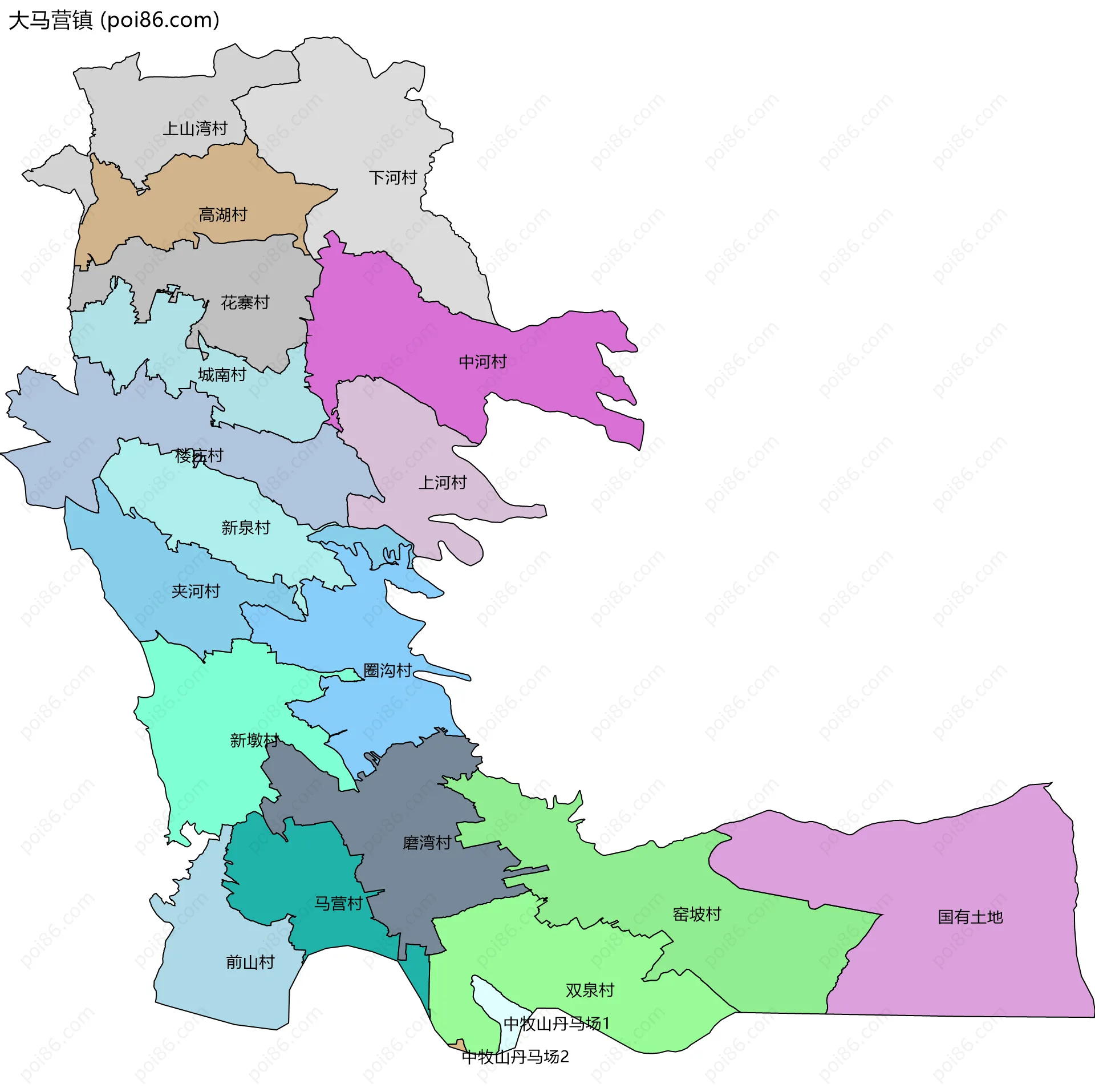 大马营镇边界地图(五级行政区划)