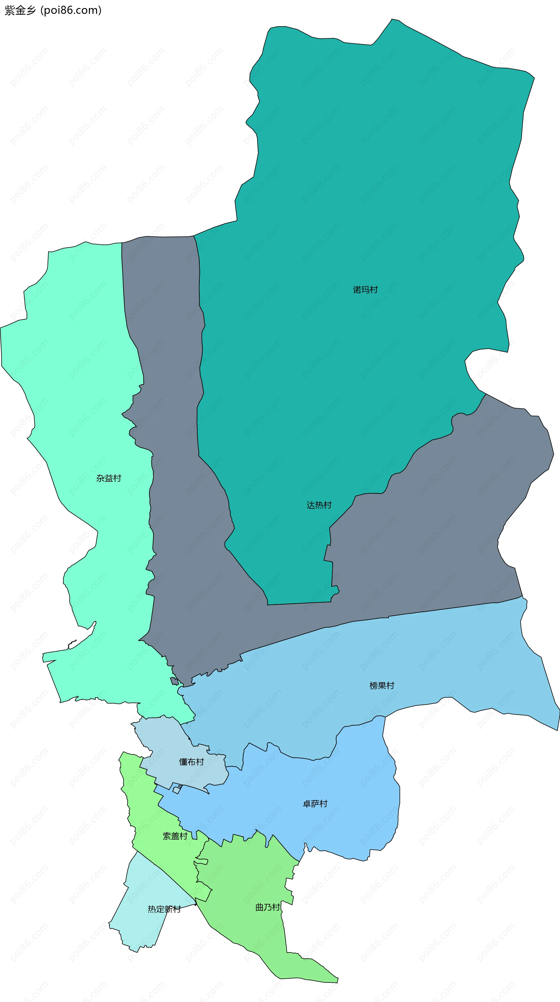 紫金乡边界地图(五级行政区划)