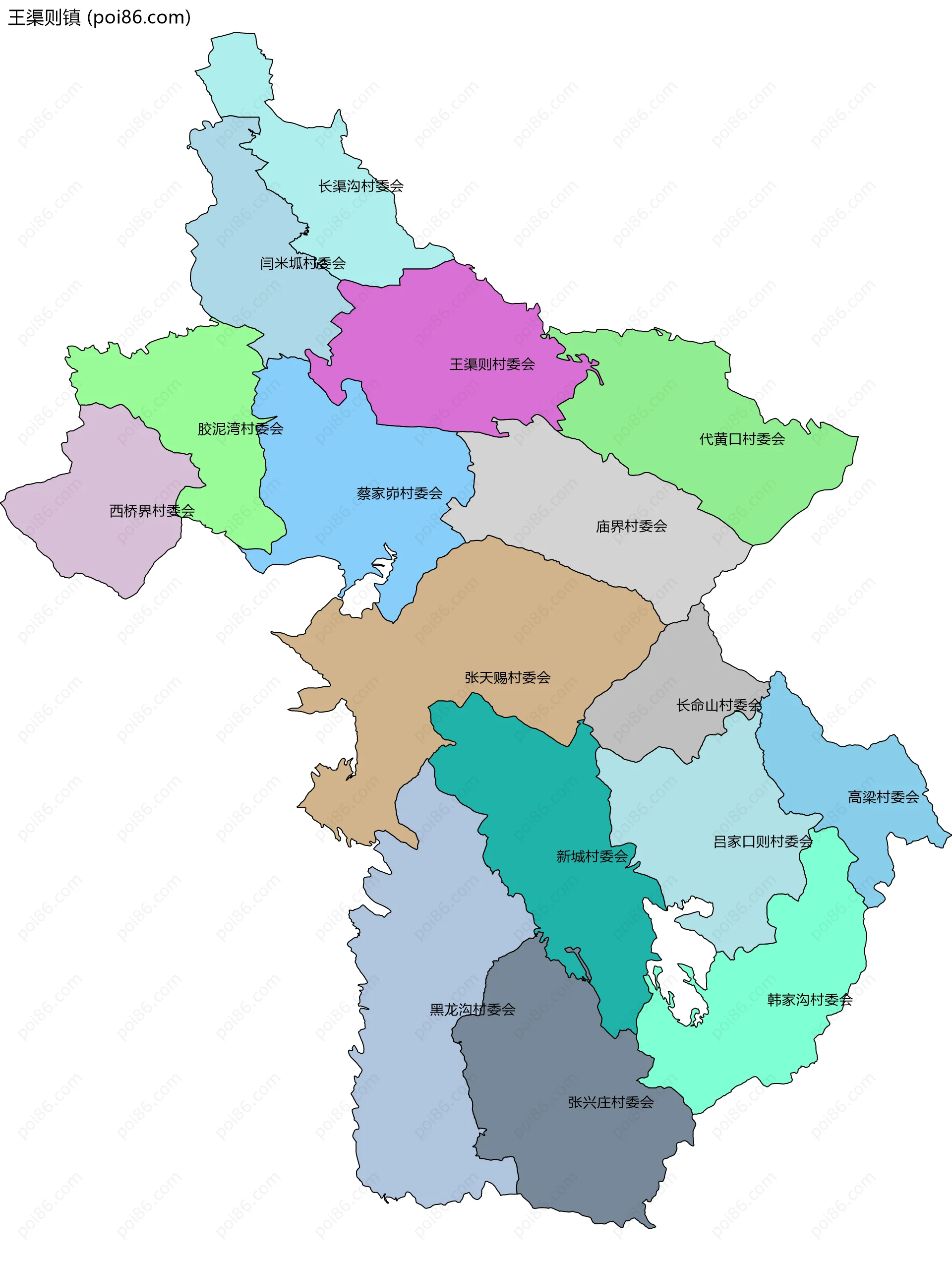 王渠则镇边界地图(五级行政区划)