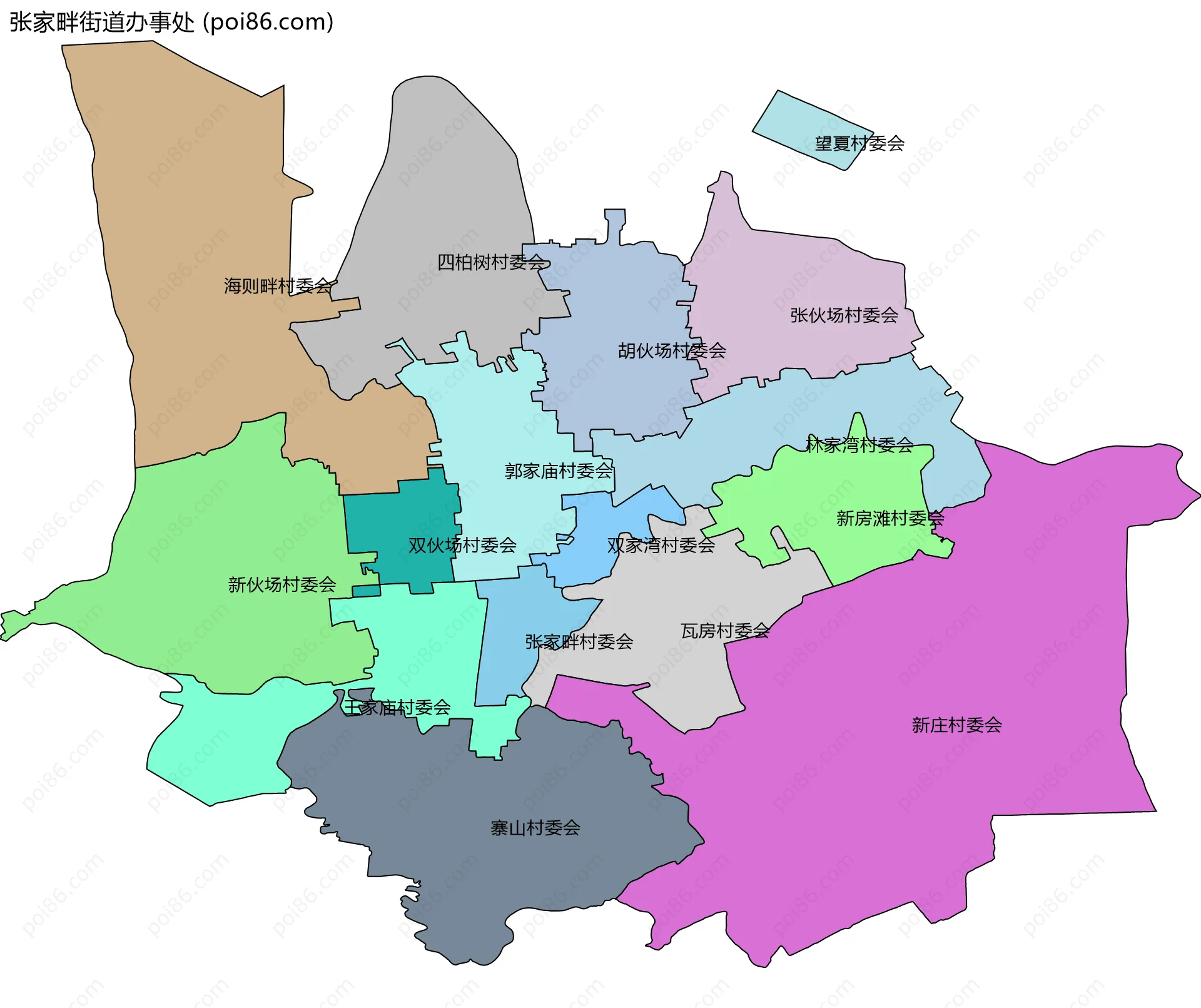 张家畔街道办事处边界地图(五级行政区划)