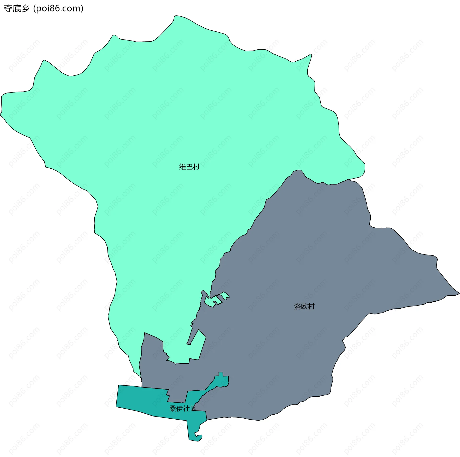 夺底乡边界地图(五级行政区划)