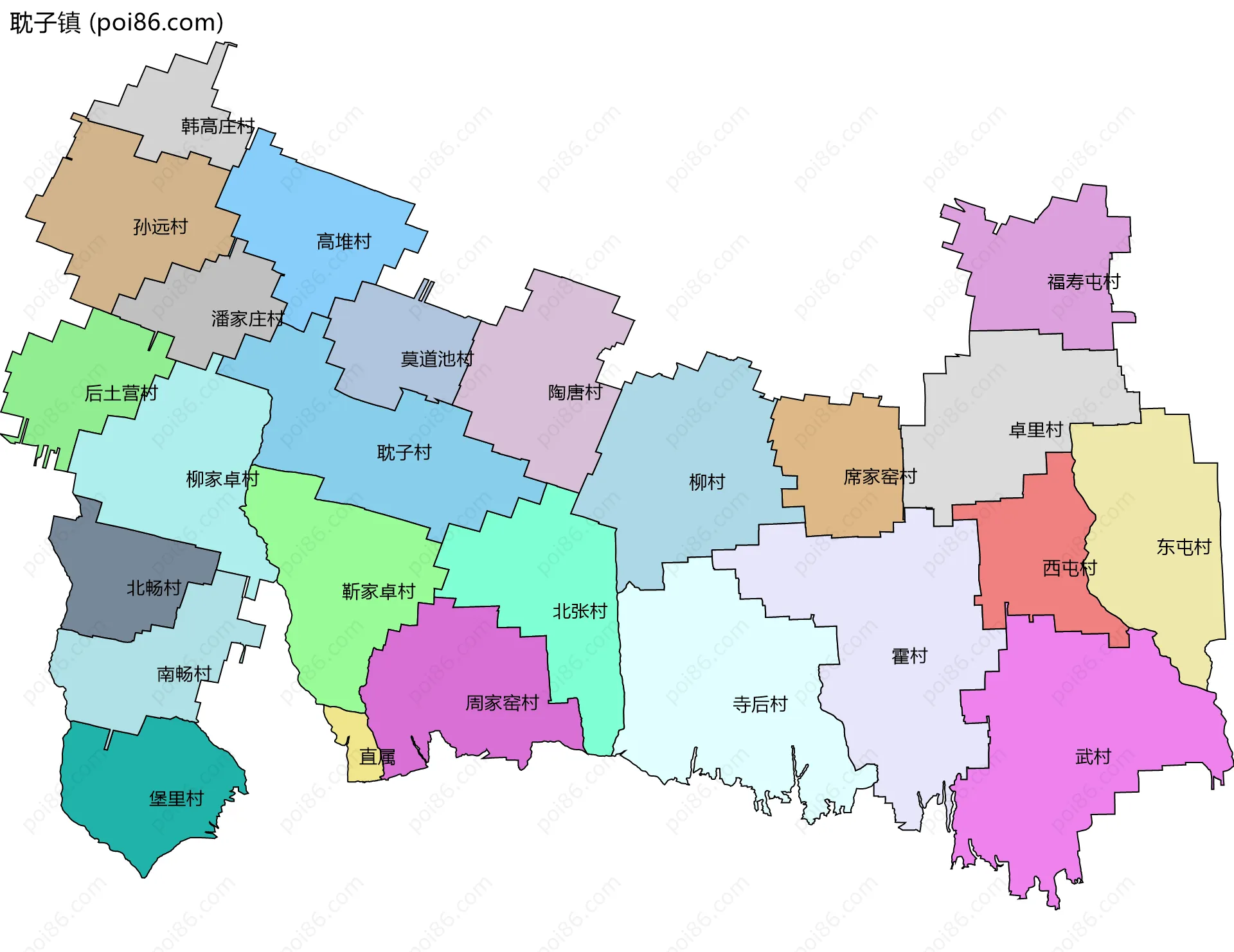 耽子镇边界地图(五级行政区划)