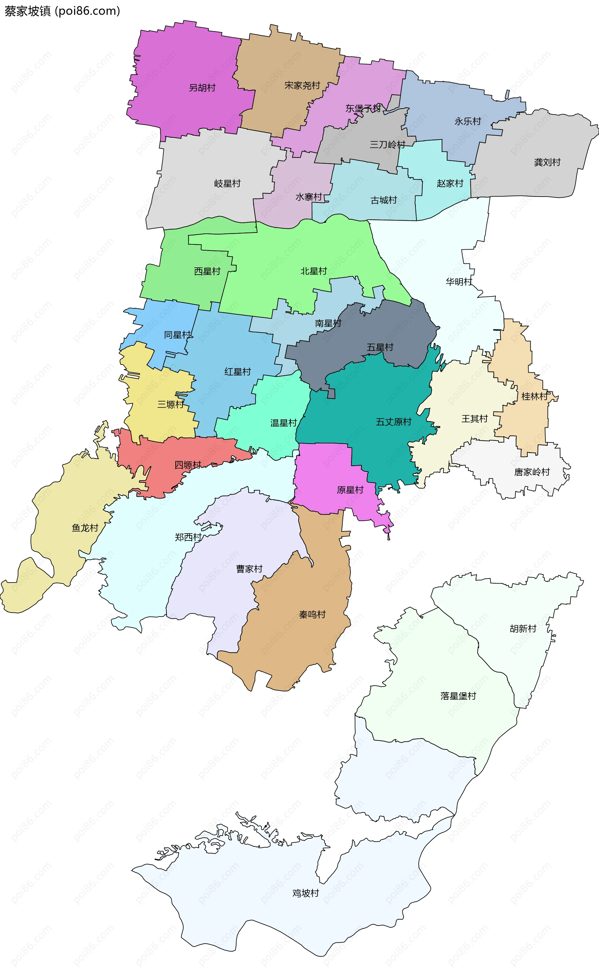 蔡家坡镇边界地图(五级行政区划)