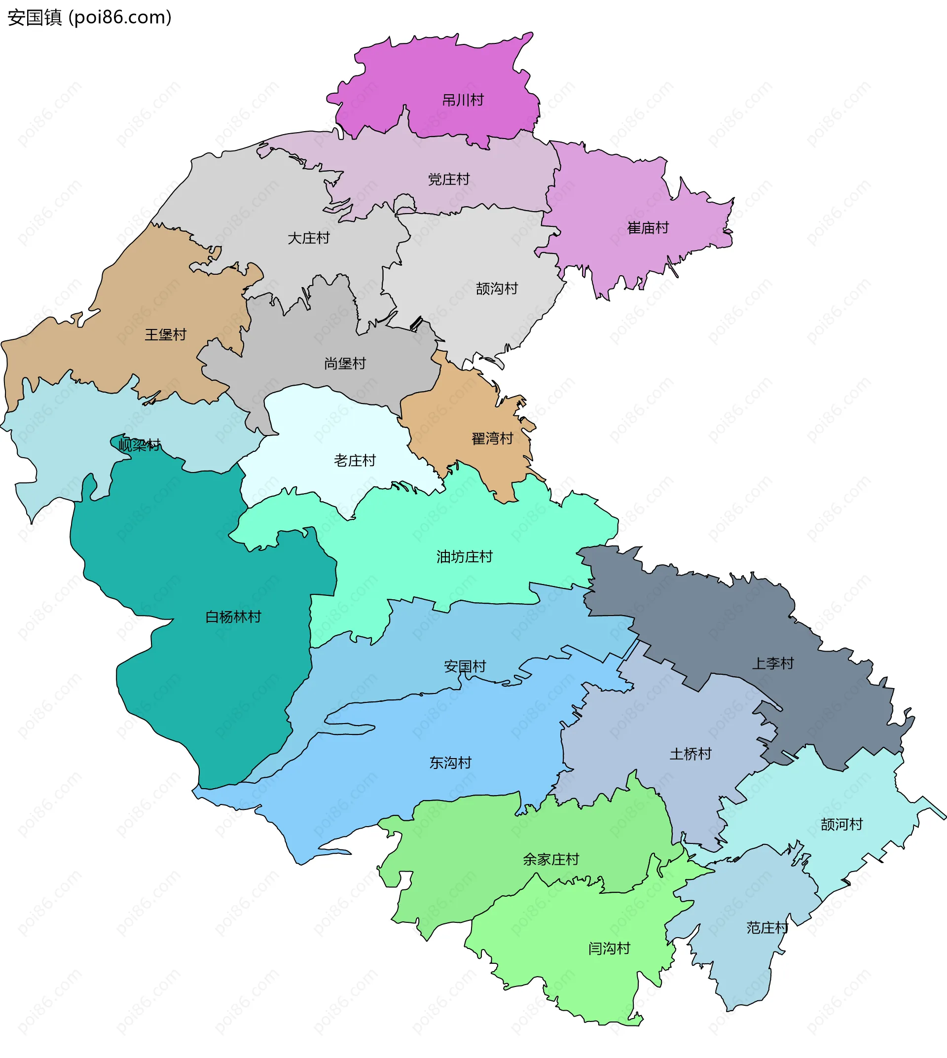 安国镇边界地图(五级行政区划)