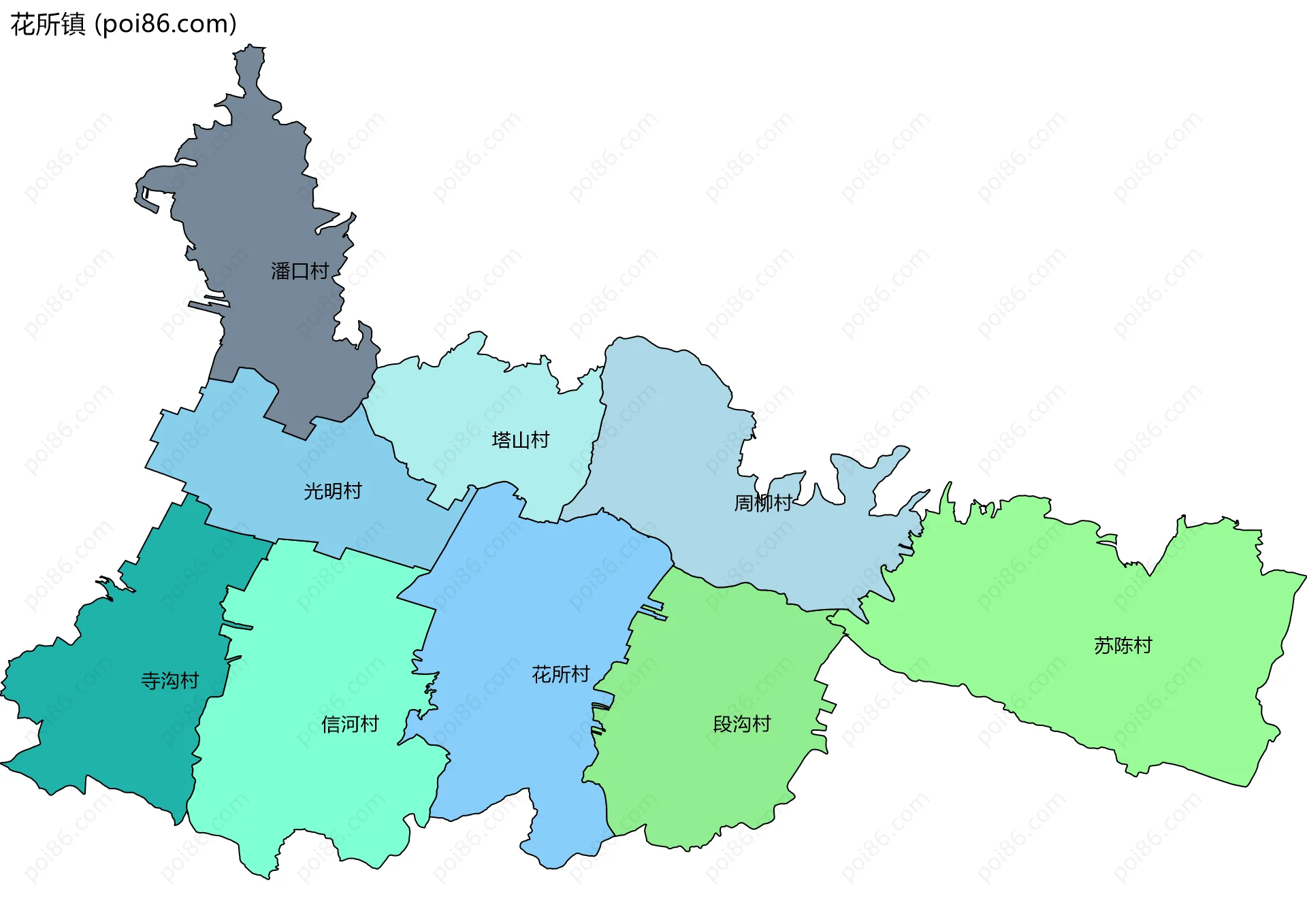 花所镇边界地图(五级行政区划)