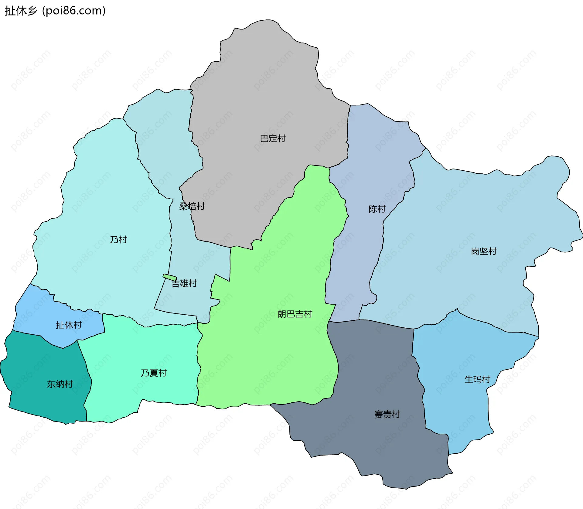 扯休乡边界地图(五级行政区划)
