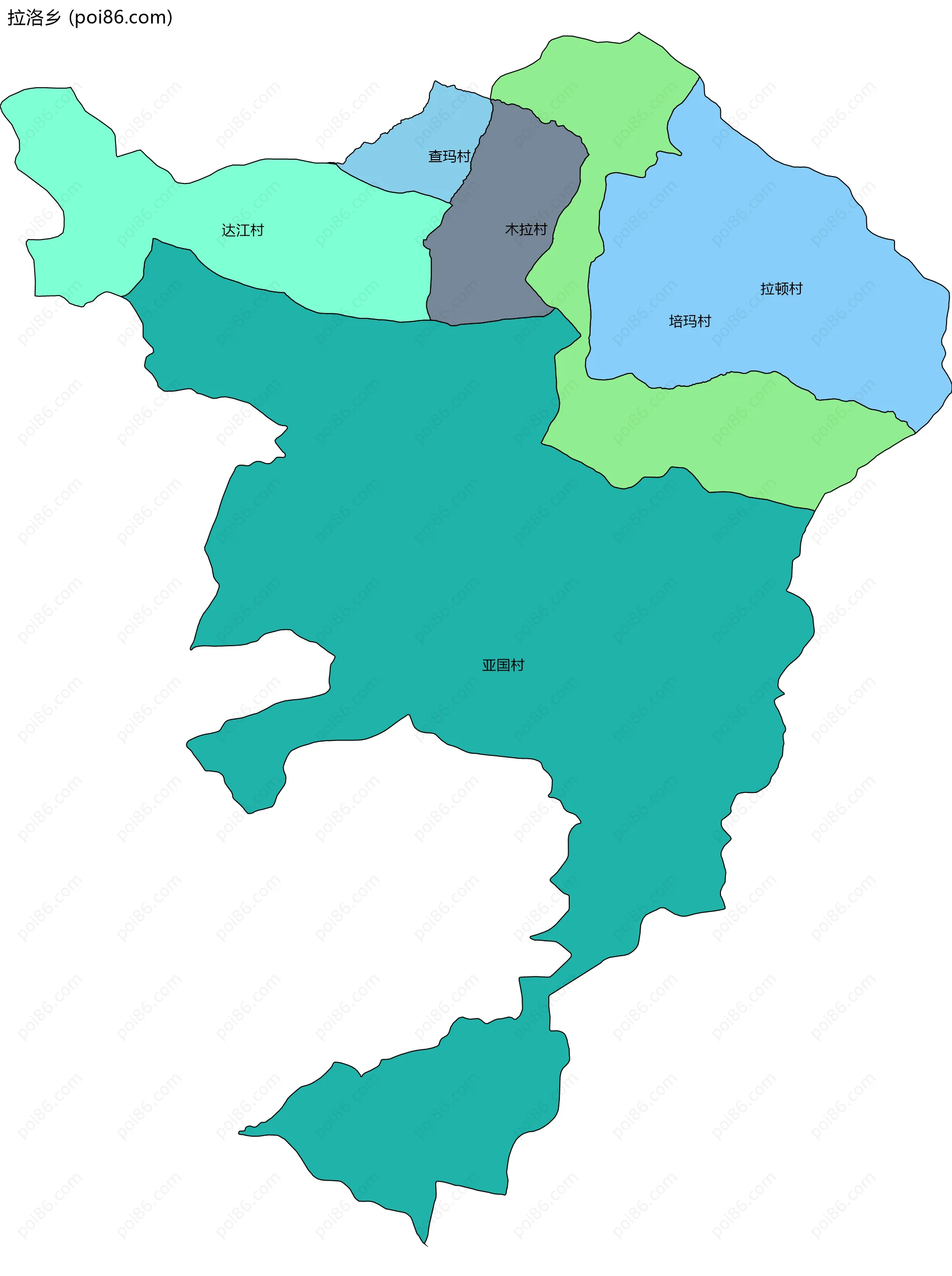 拉洛乡边界地图(五级行政区划)