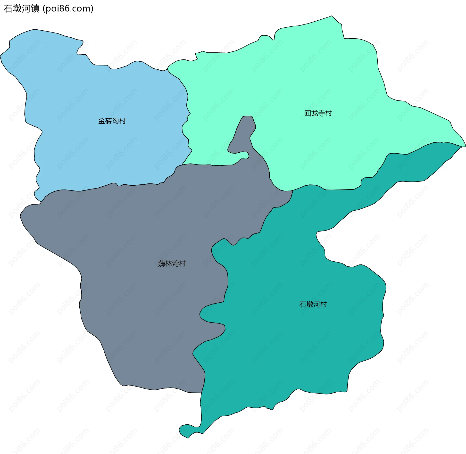石墩河镇边界地图(五级行政区划)