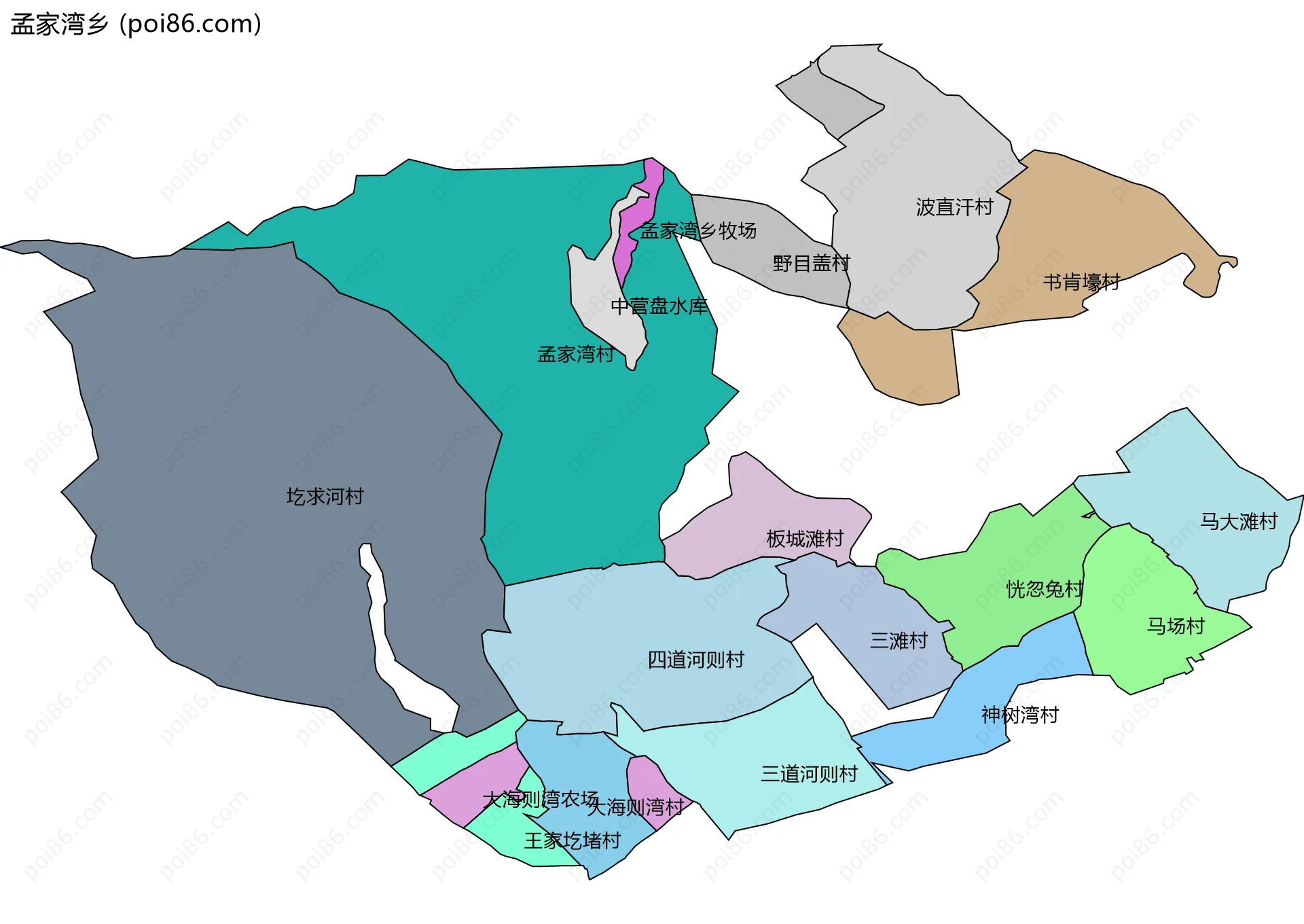 孟家湾乡边界地图(五级行政区划)