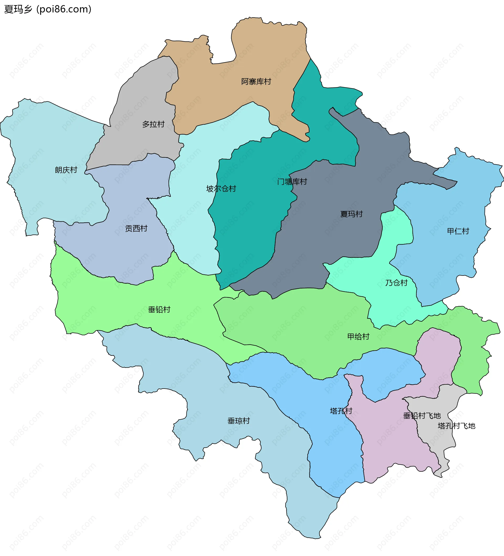 夏玛乡边界地图(五级行政区划)