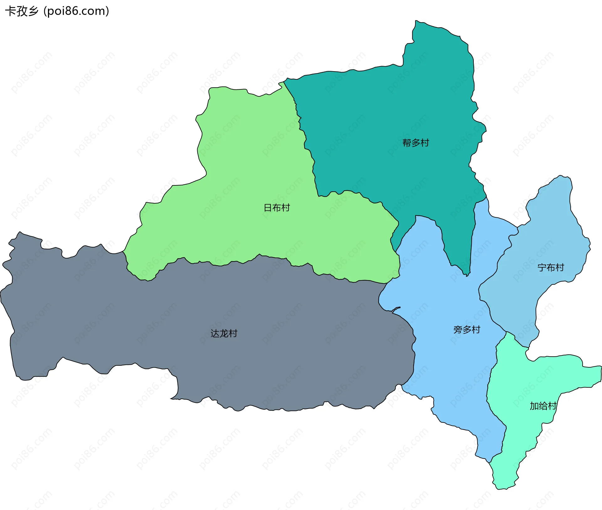 卡孜乡边界地图(五级行政区划)