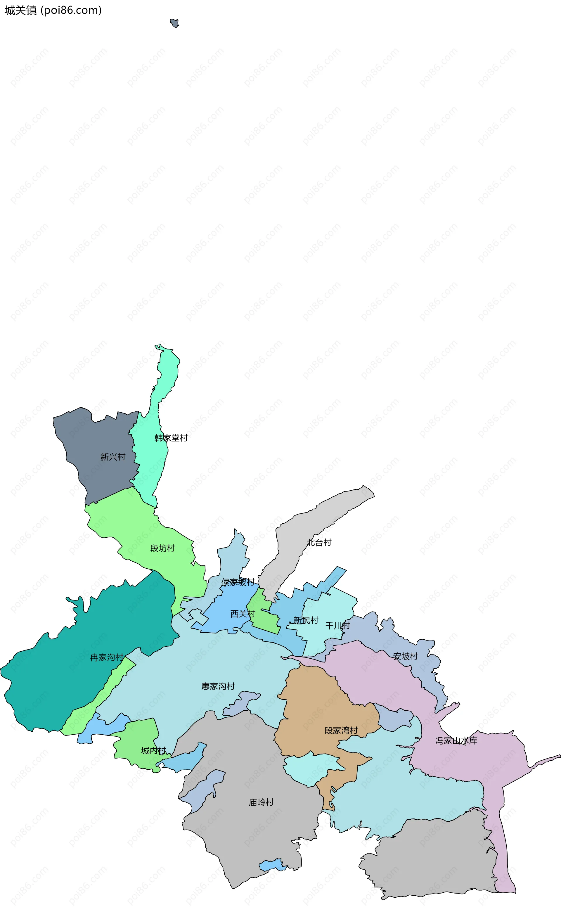 城关镇边界地图(五级行政区划)