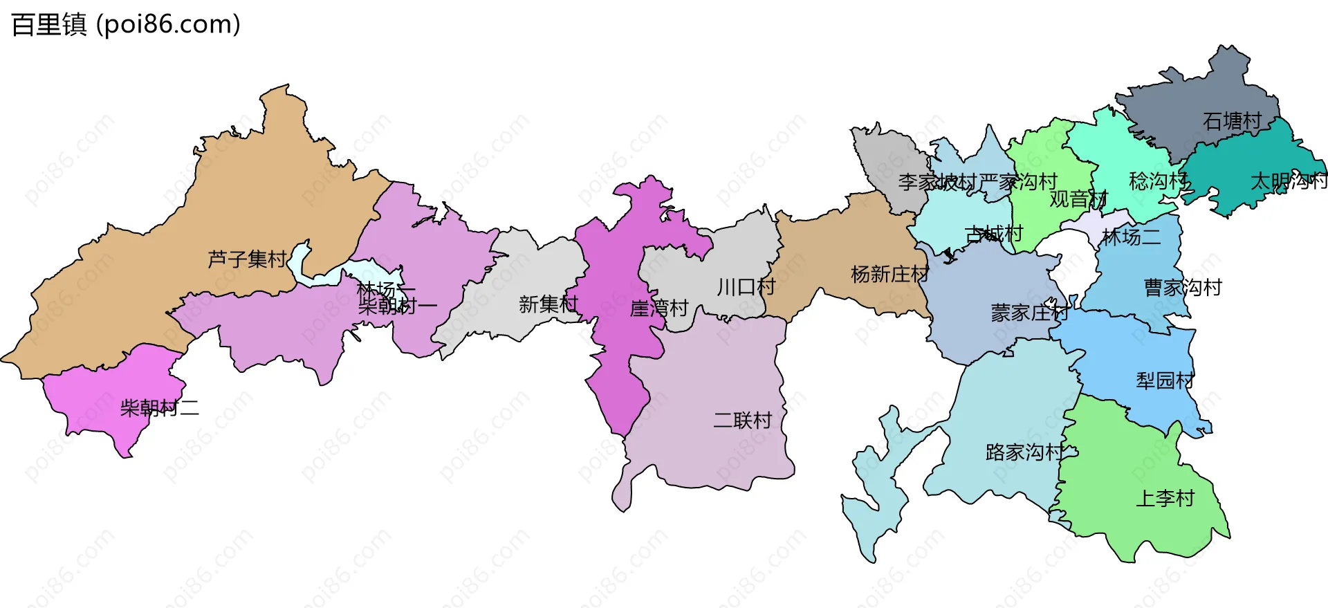 百里镇边界地图(五级行政区划)