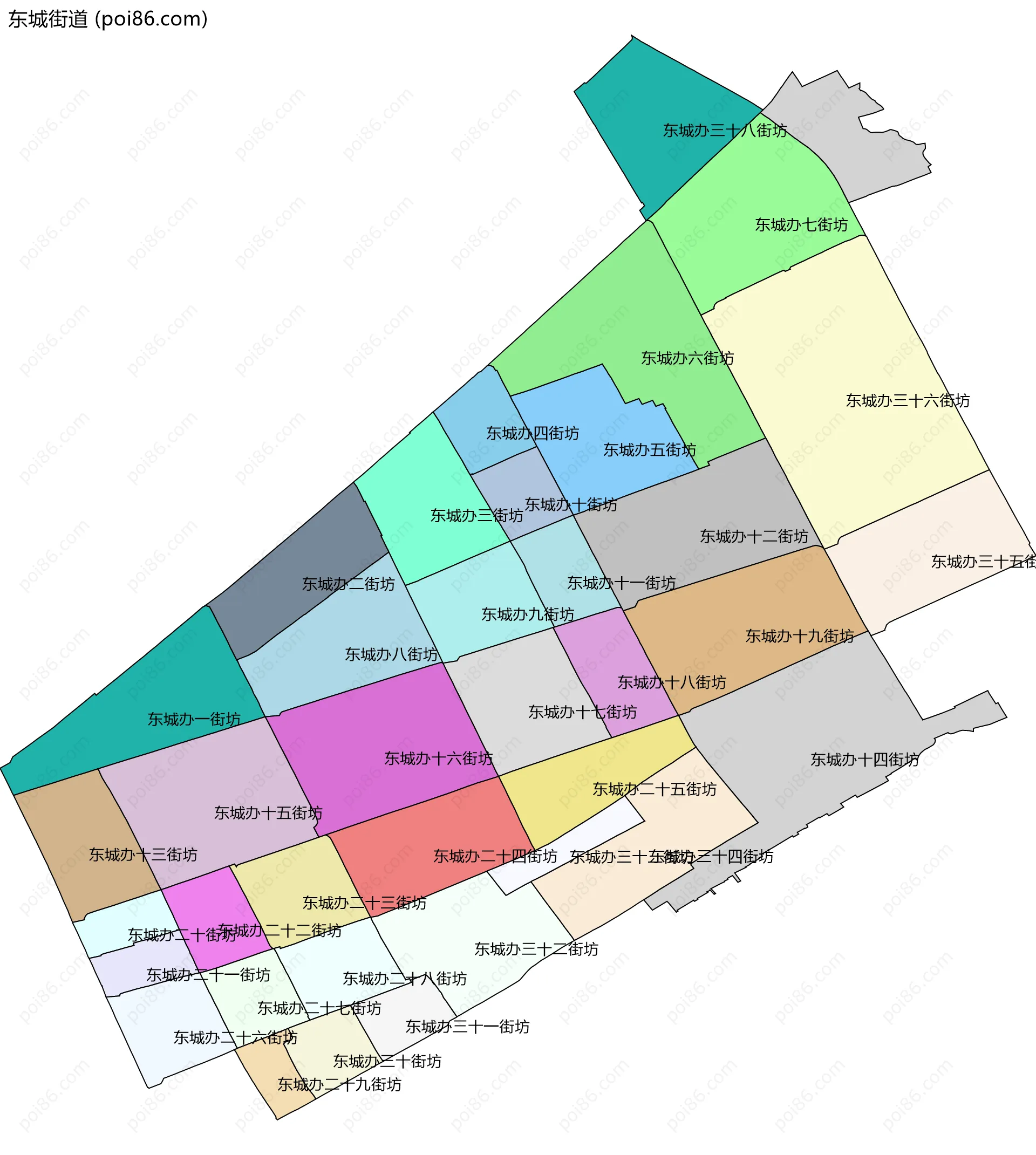 东城街道边界地图(五级行政区划)