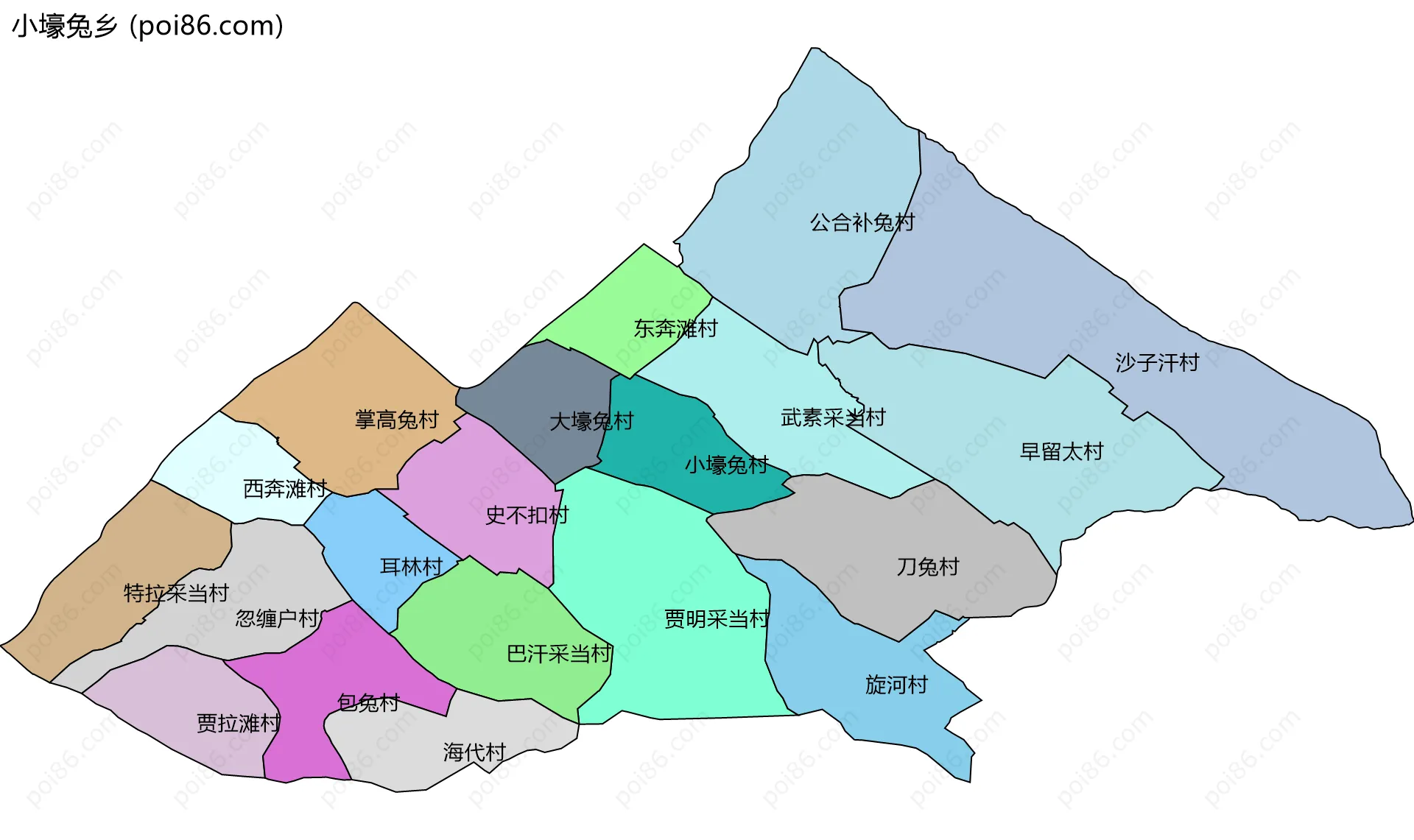 小壕兔乡边界地图(五级行政区划)