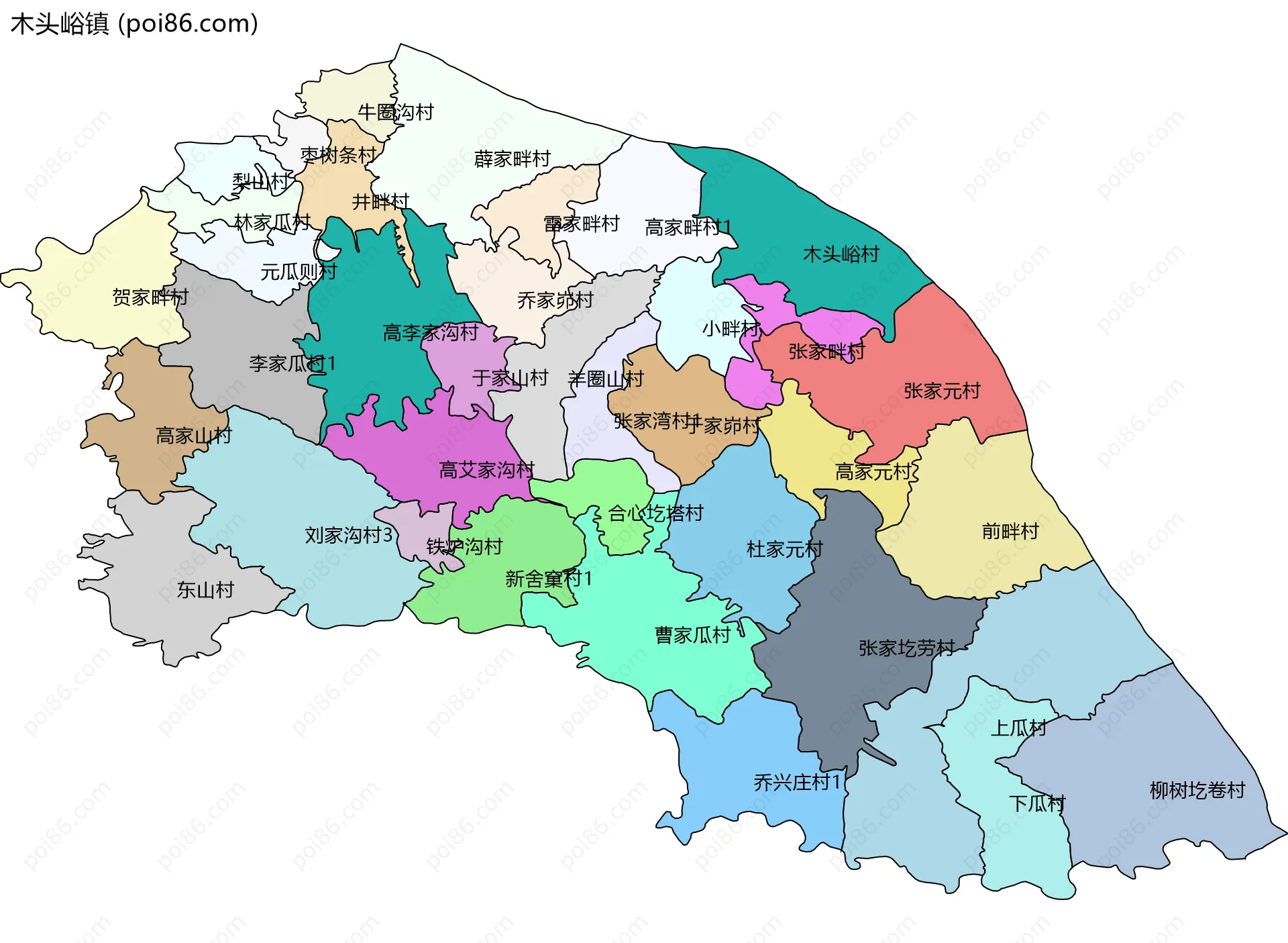 木头峪镇边界地图(五级行政区划)