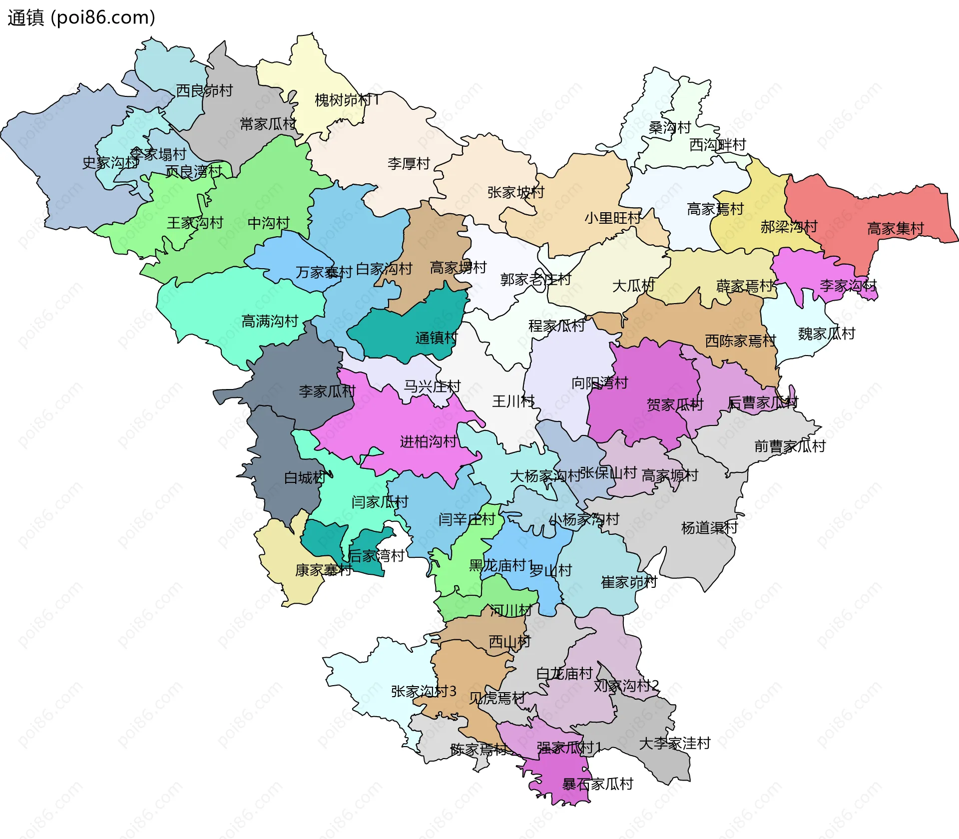 通镇边界地图(五级行政区划)