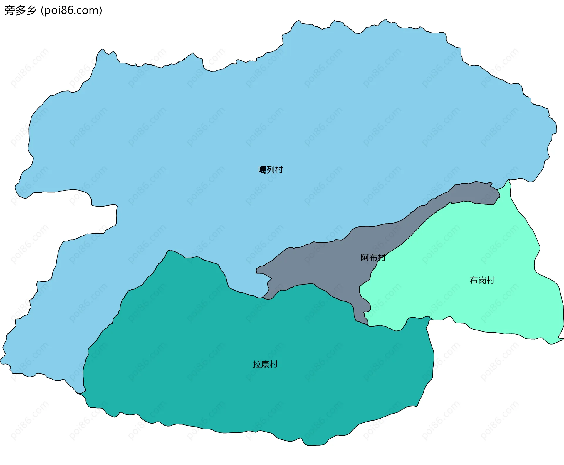 旁多乡边界地图(五级行政区划)