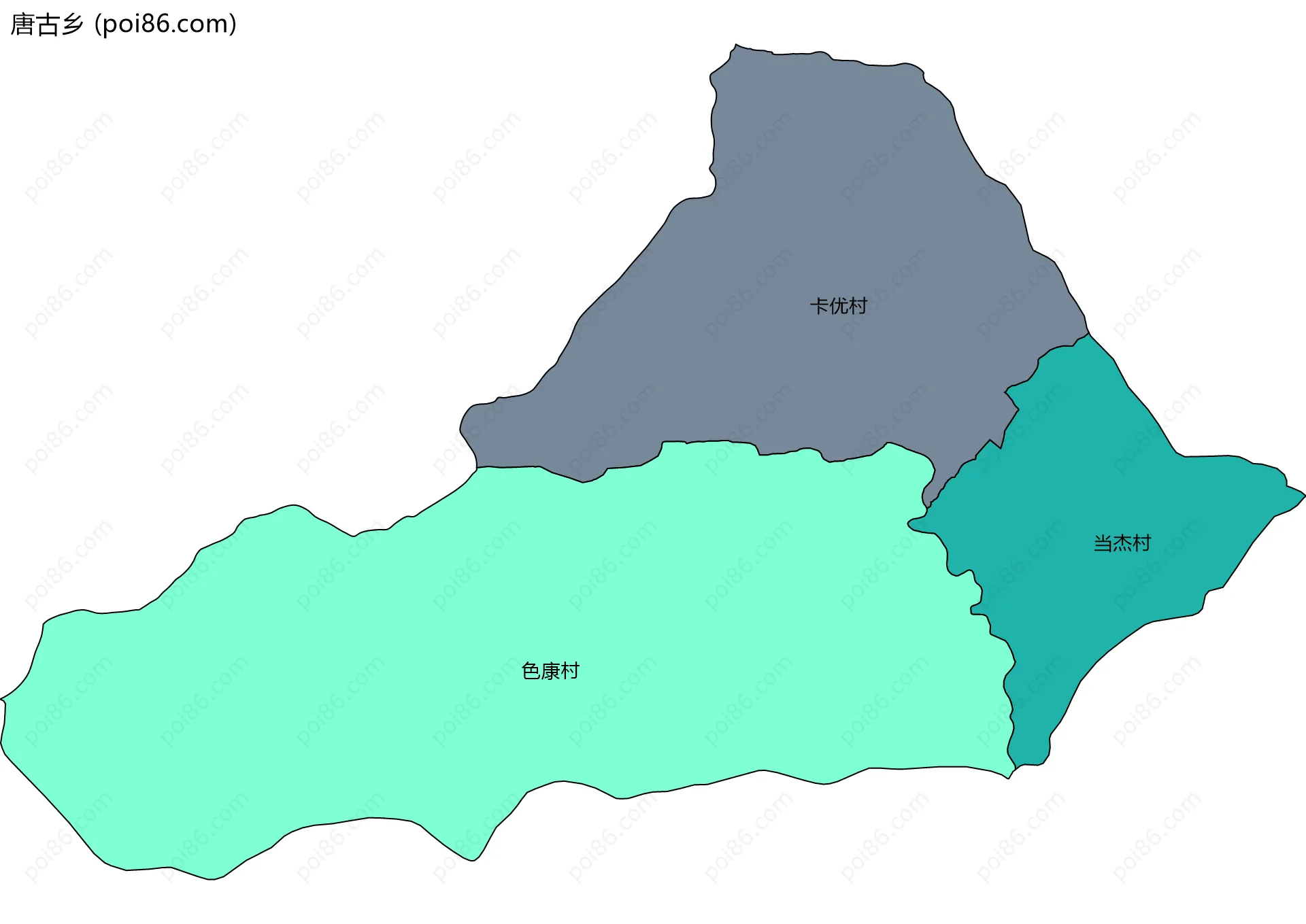 唐古乡边界地图(五级行政区划)