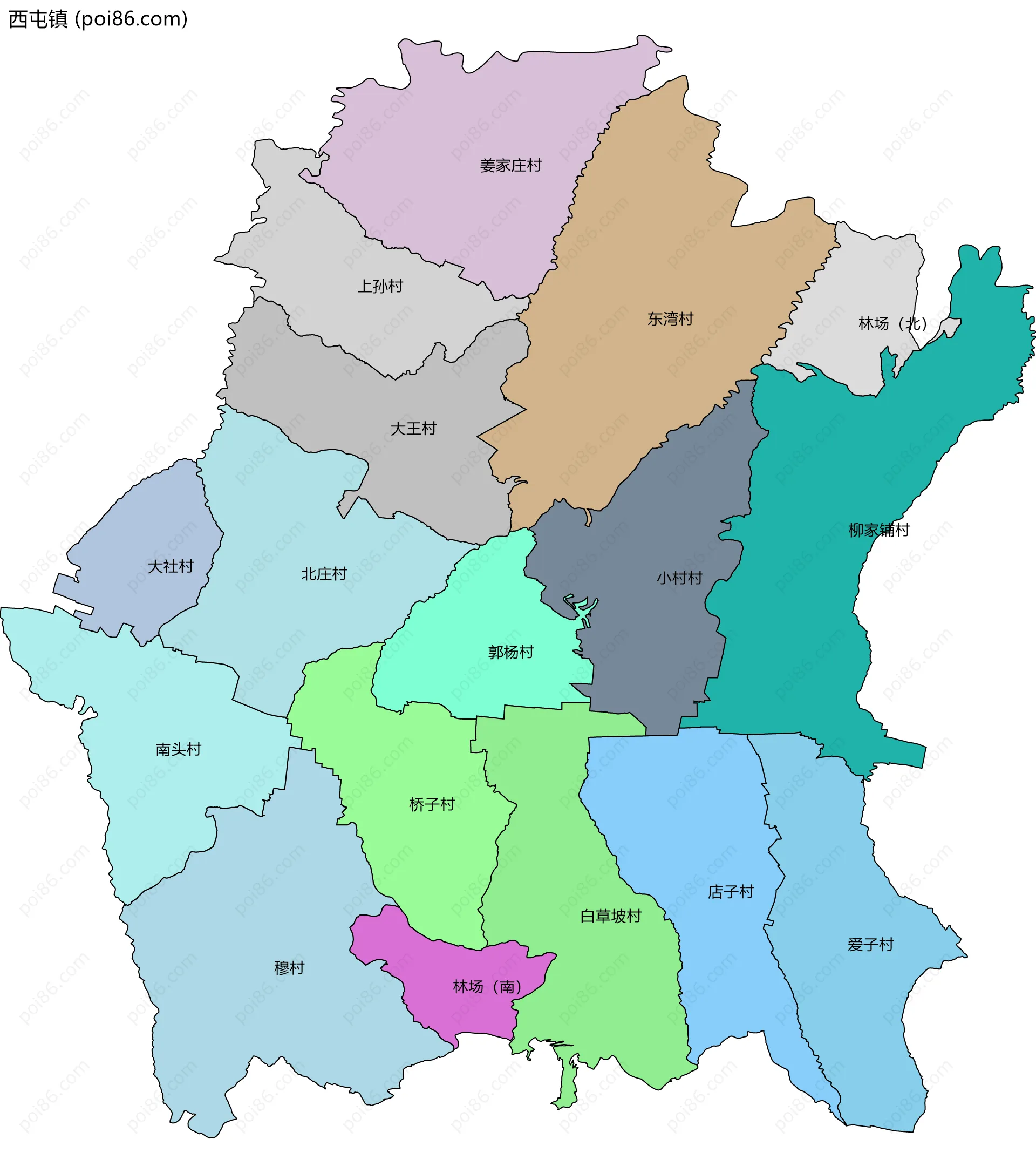 西屯镇边界地图(五级行政区划)