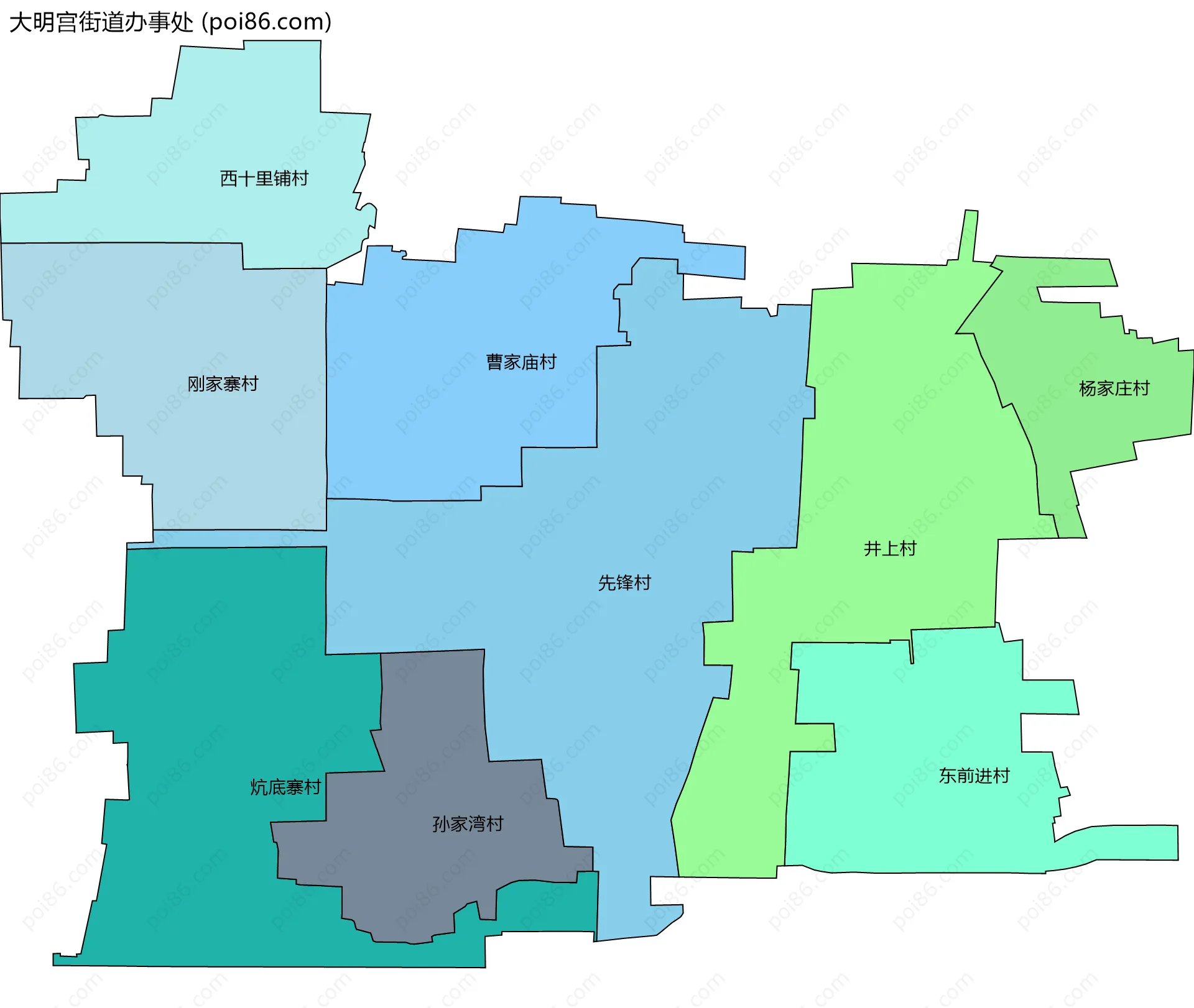 大明宫街道办事处边界地图(五级行政区划)