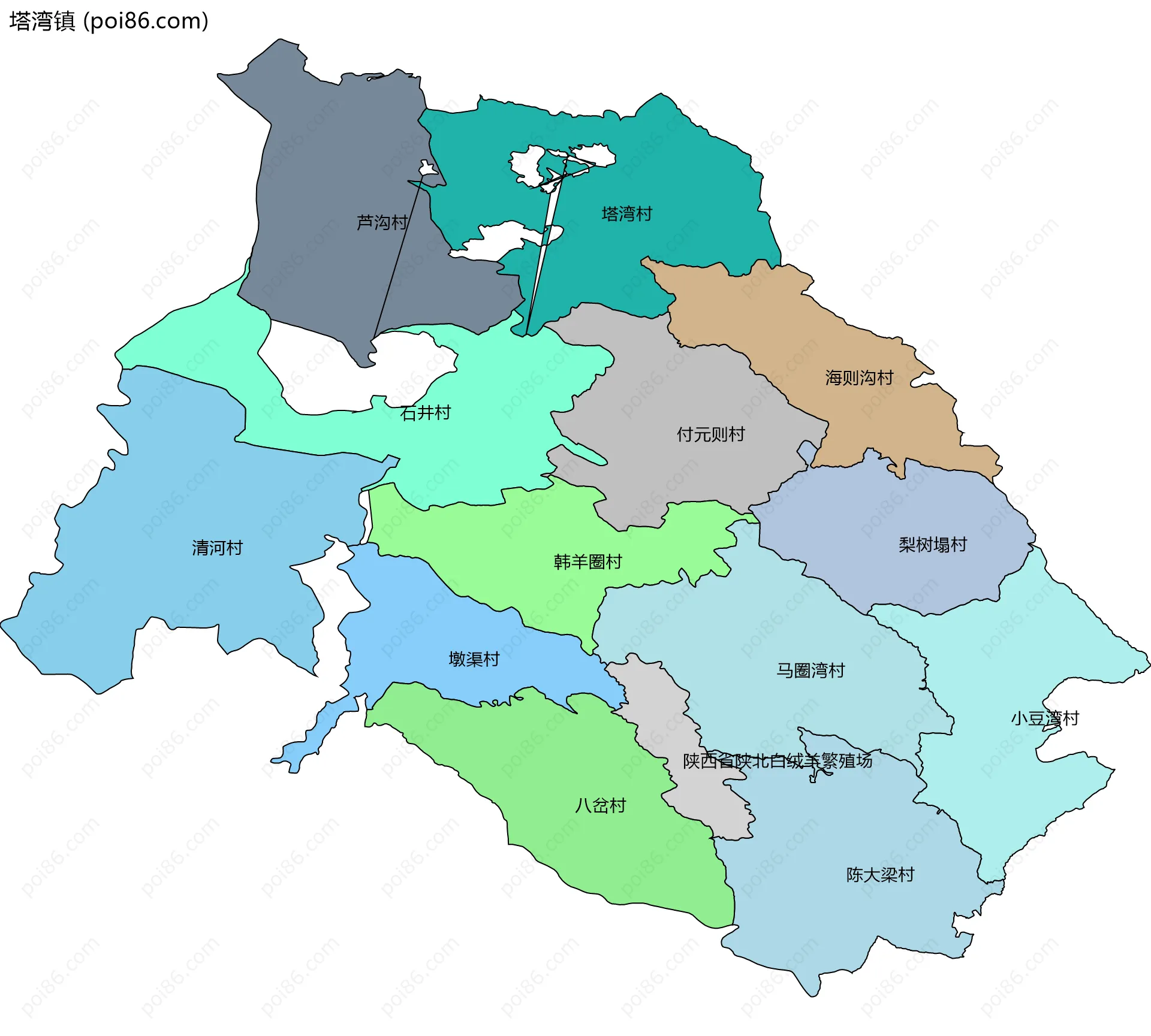 塔湾镇边界地图(五级行政区划)