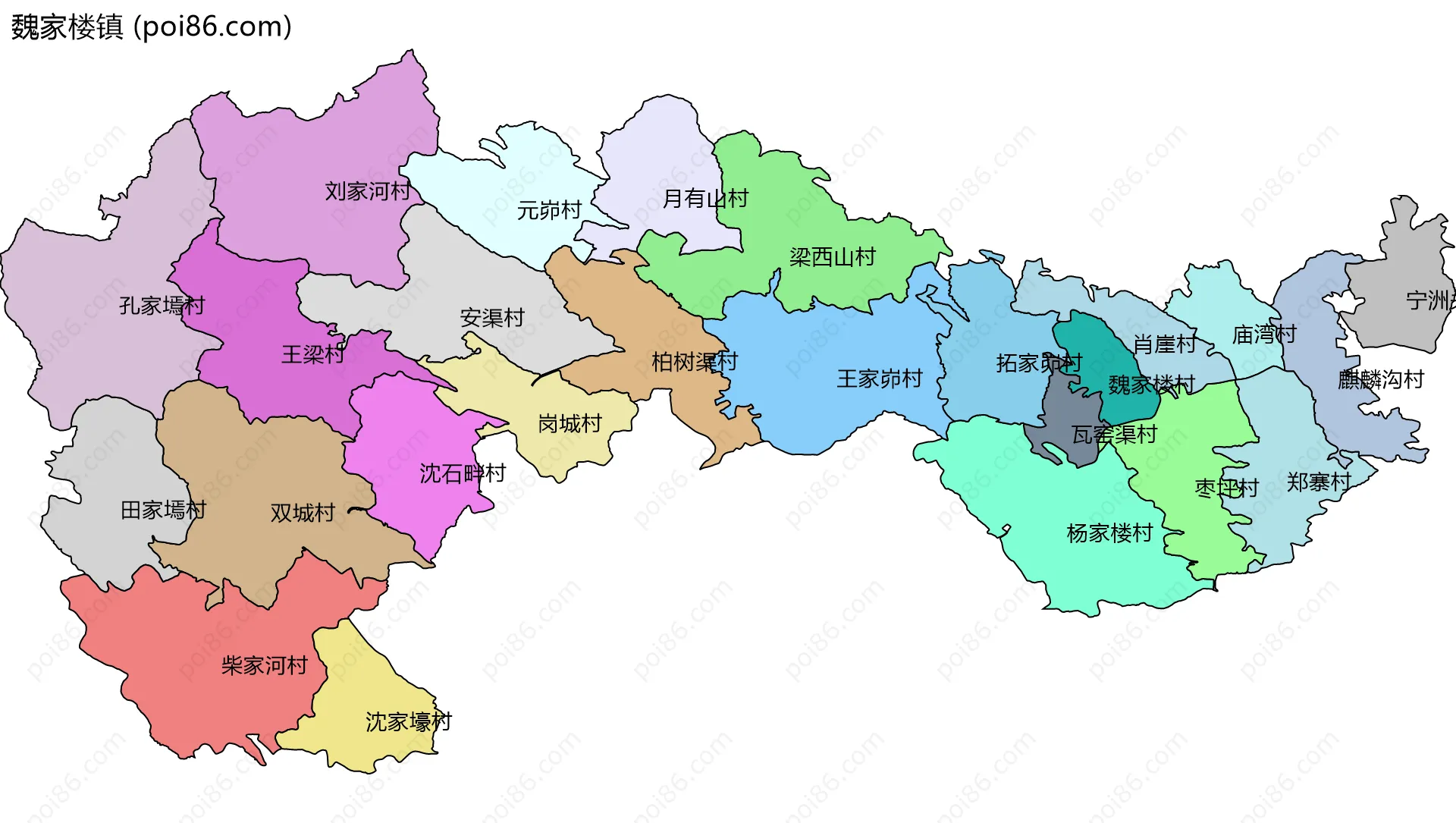 魏家楼镇边界地图(五级行政区划)