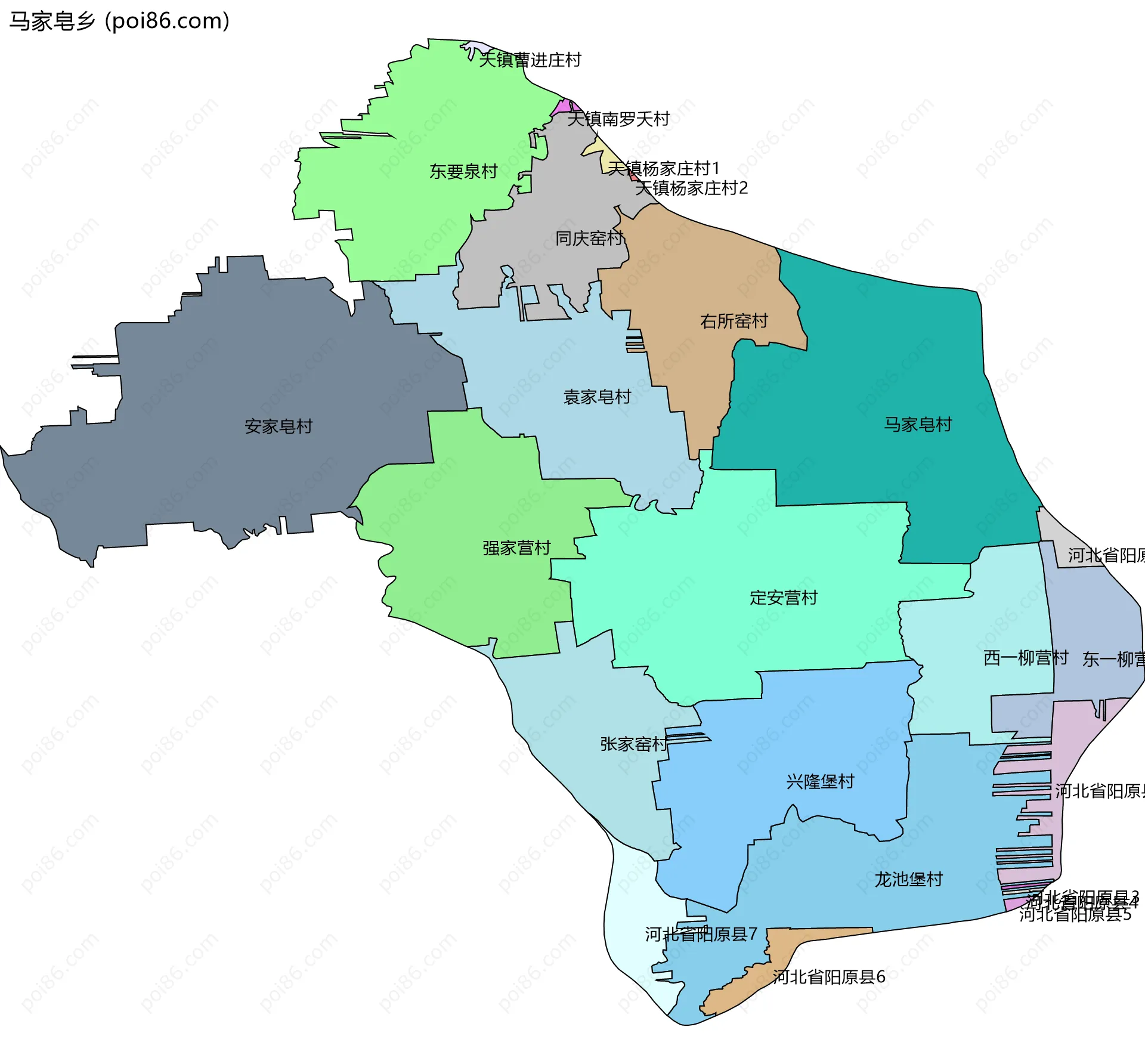马家皂乡边界地图(五级行政区划)
