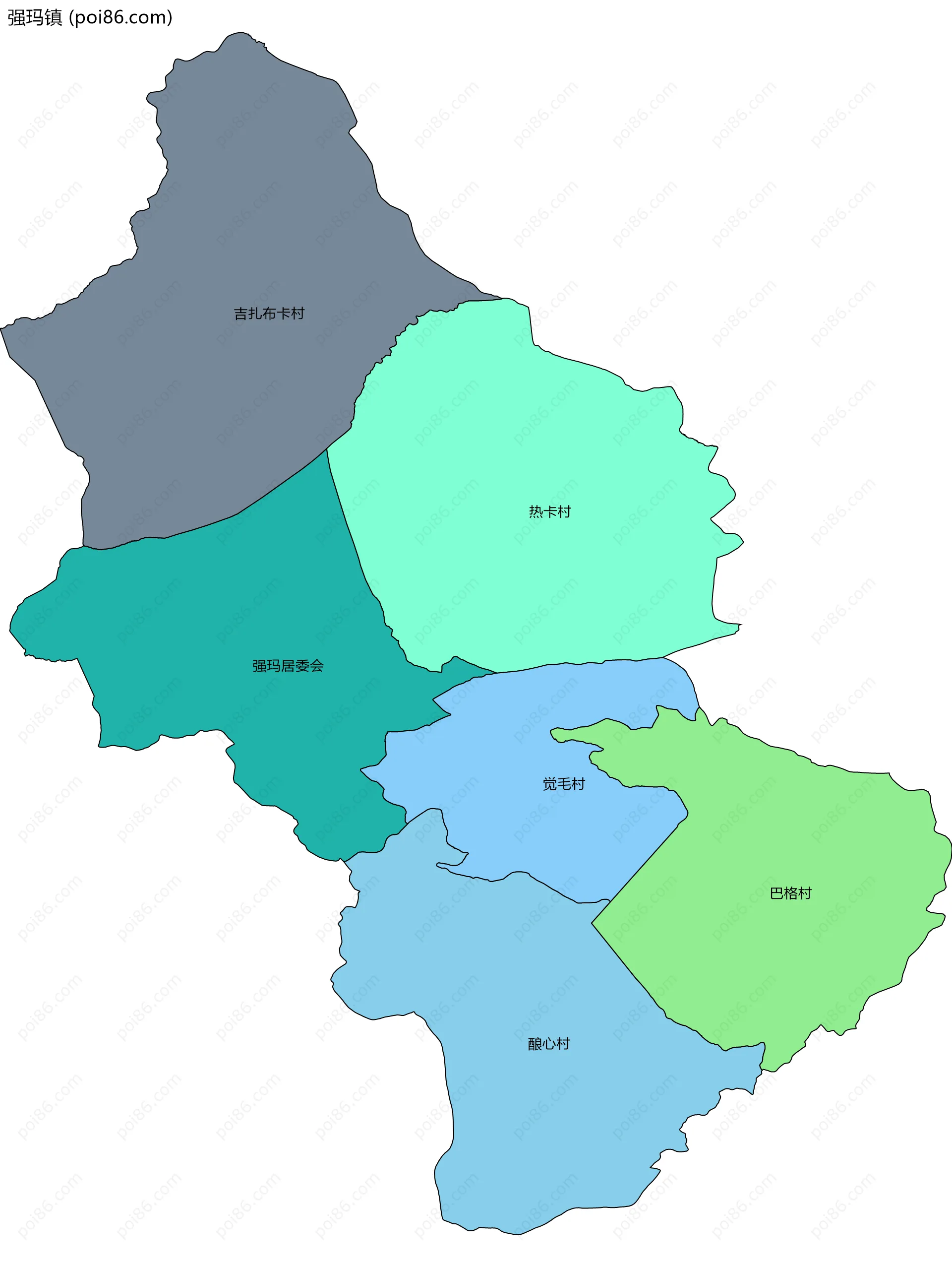 强玛镇边界地图(五级行政区划)