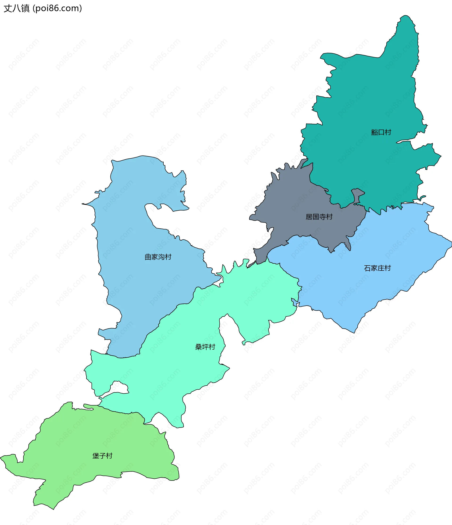 丈八镇边界地图(五级行政区划)