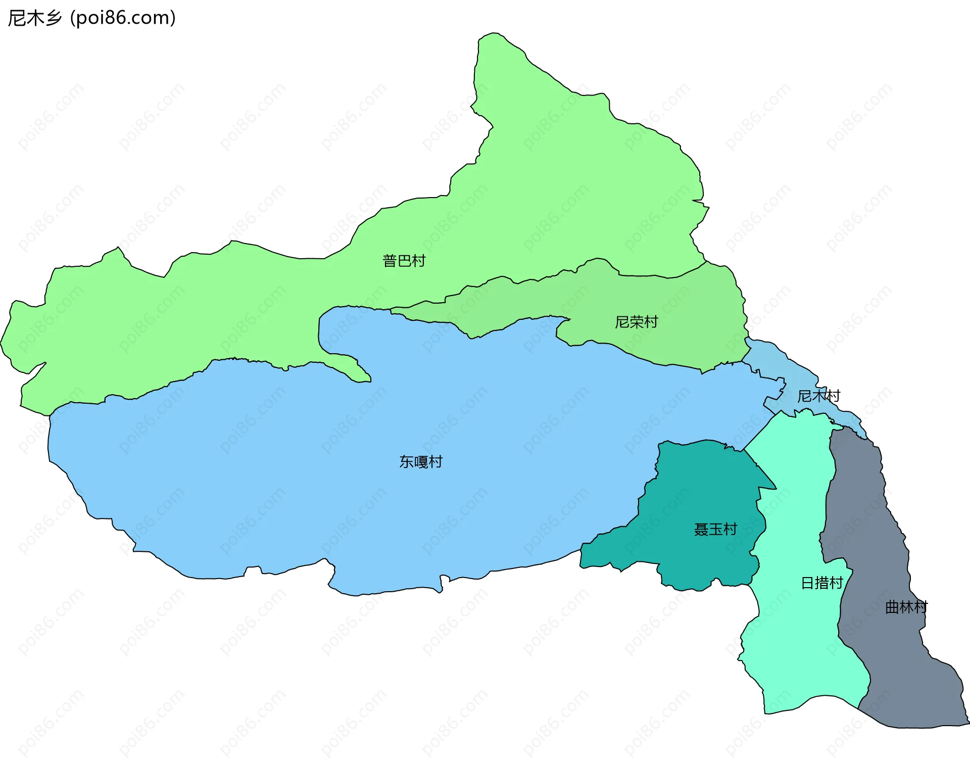 尼木乡边界地图(五级行政区划)