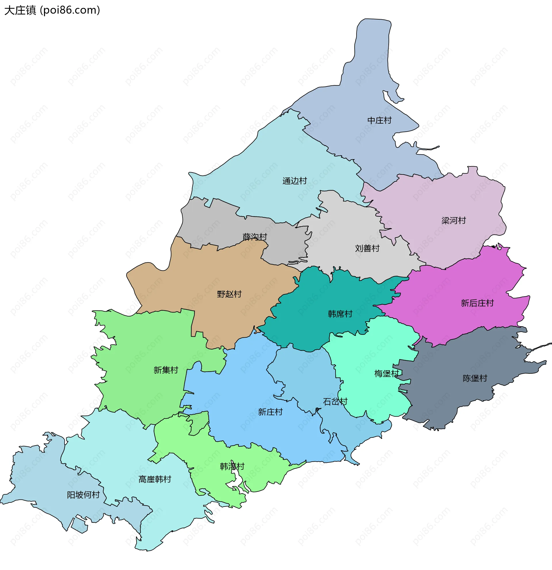 大庄镇边界地图(五级行政区划)