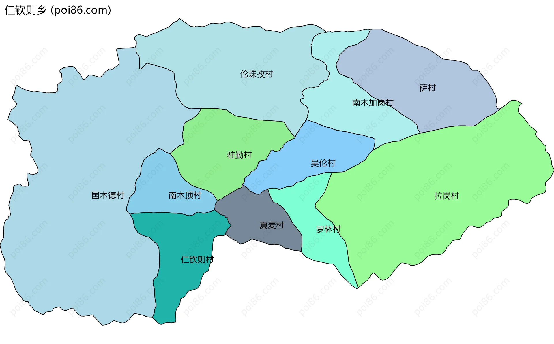 仁钦则乡边界地图(五级行政区划)