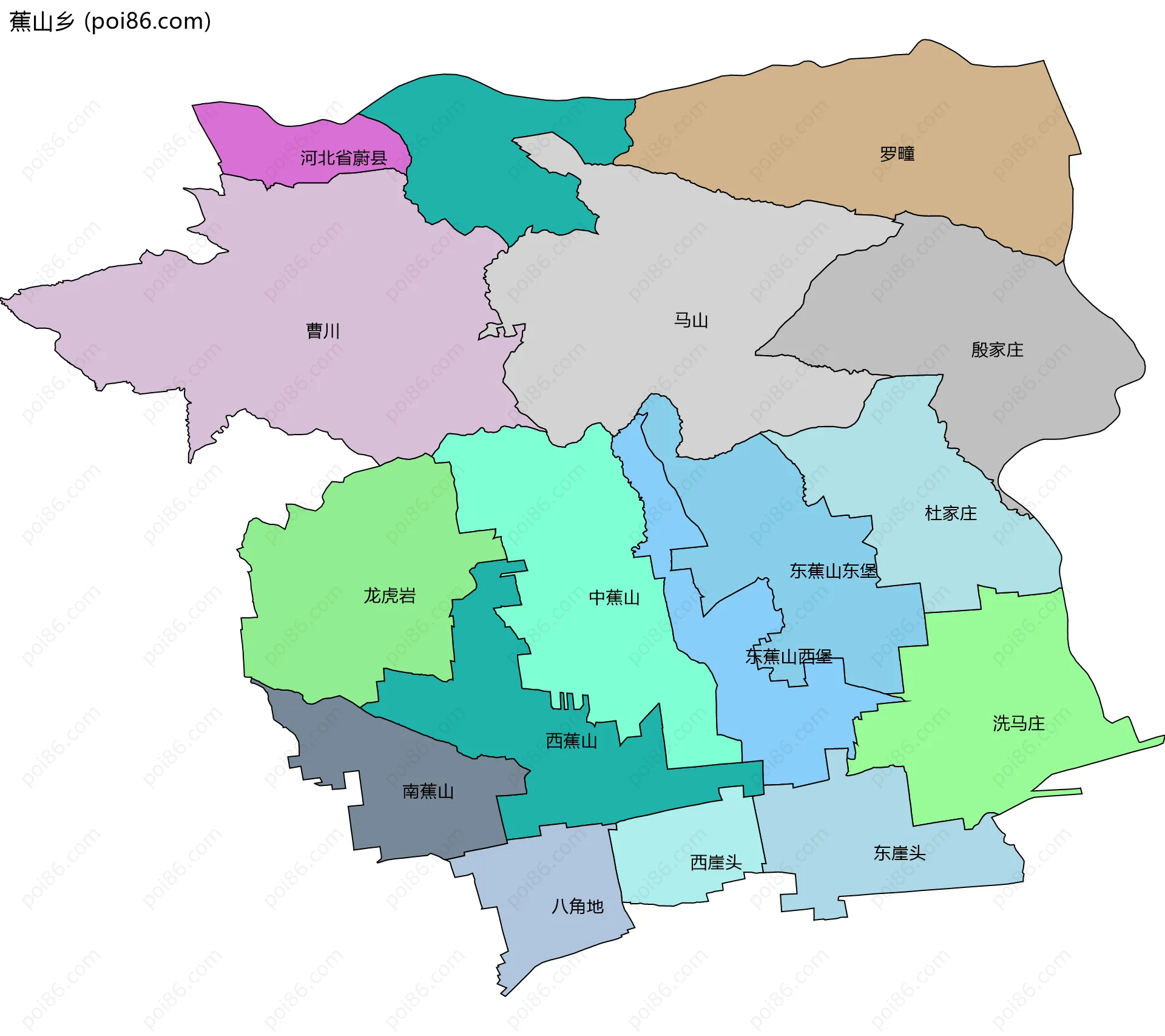 蕉山乡边界地图(五级行政区划)