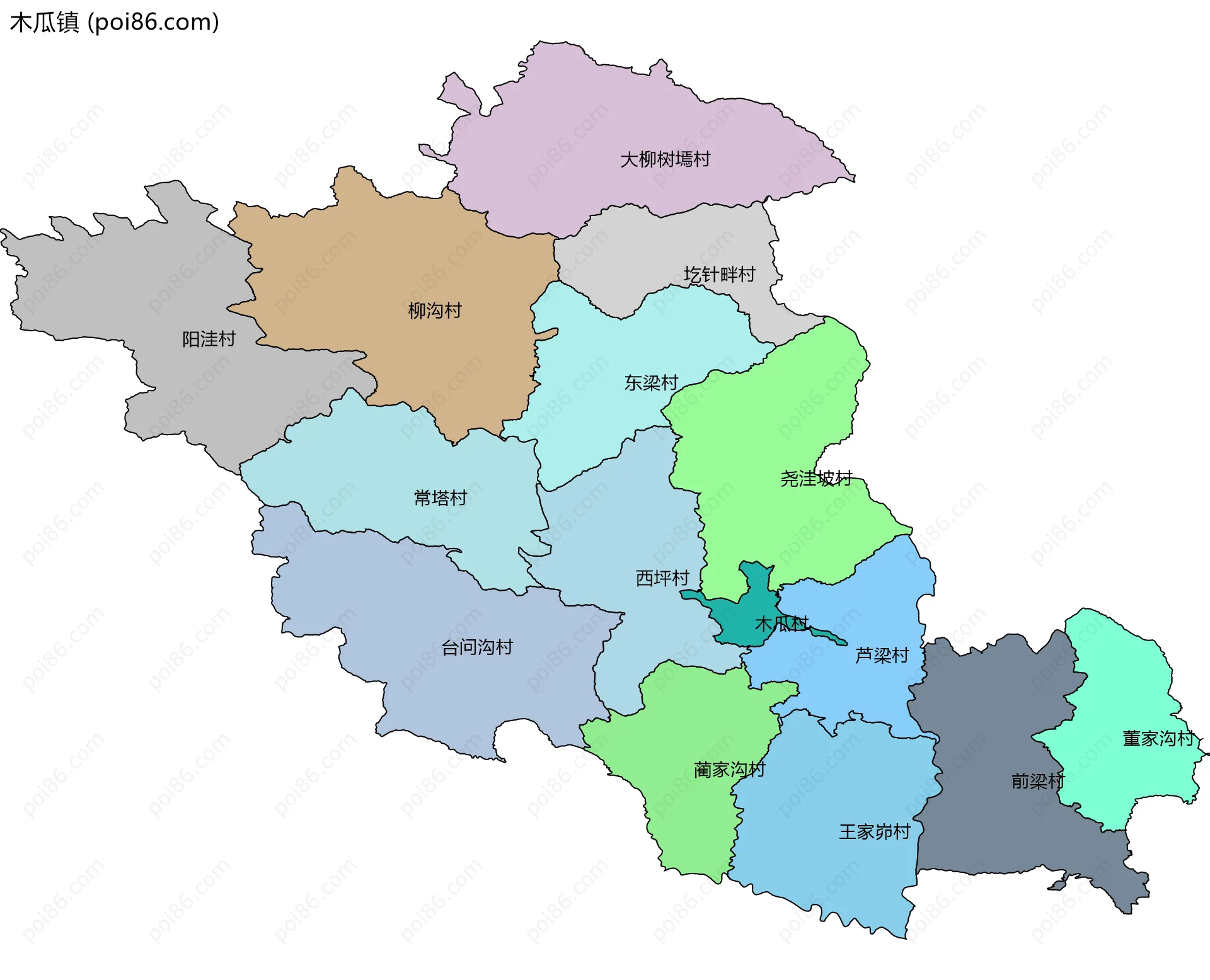 木瓜镇边界地图(五级行政区划)