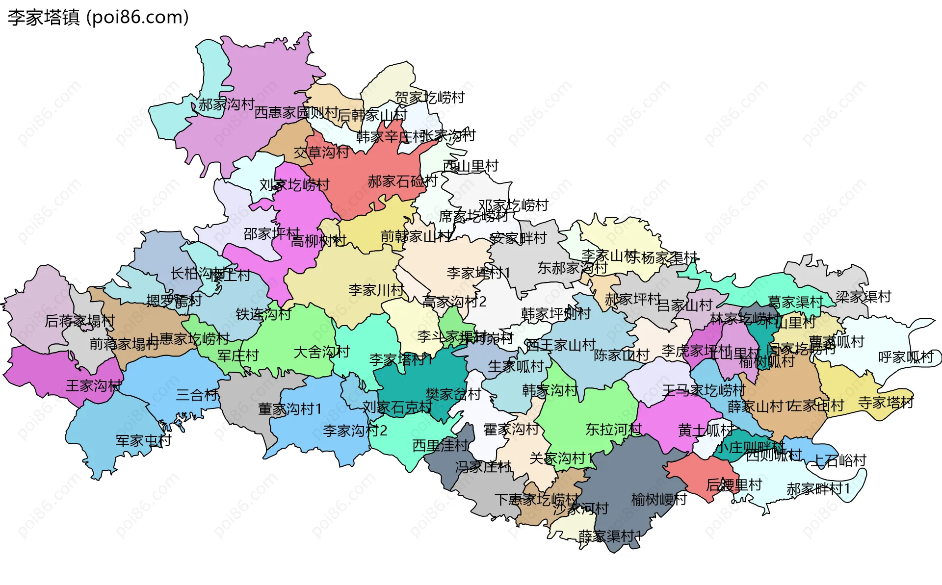 李家塔镇边界地图(五级行政区划)