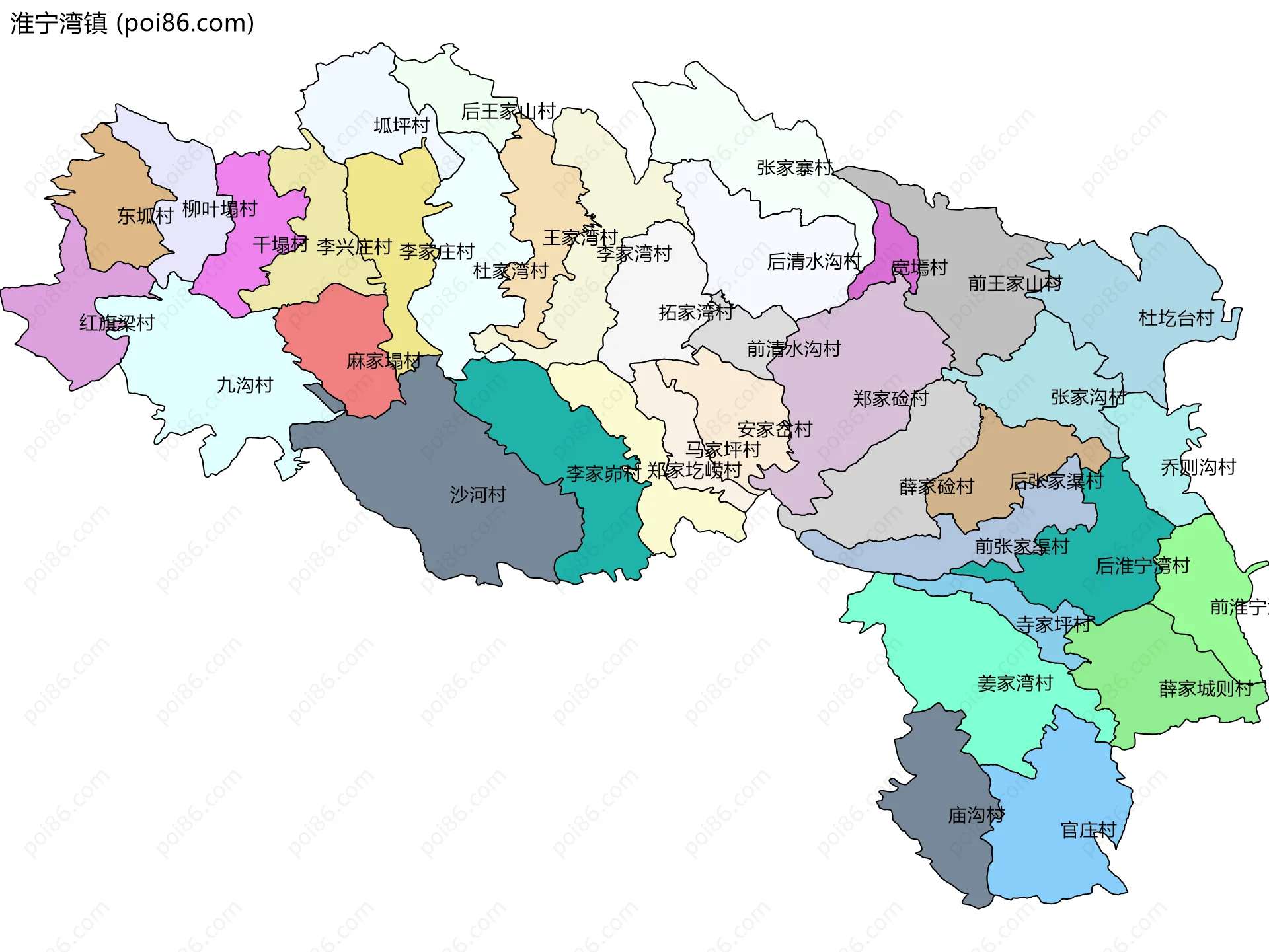 淮宁湾镇边界地图(五级行政区划)