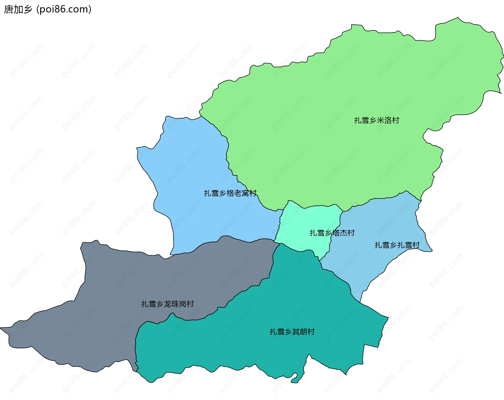 唐加乡边界地图(五级行政区划)