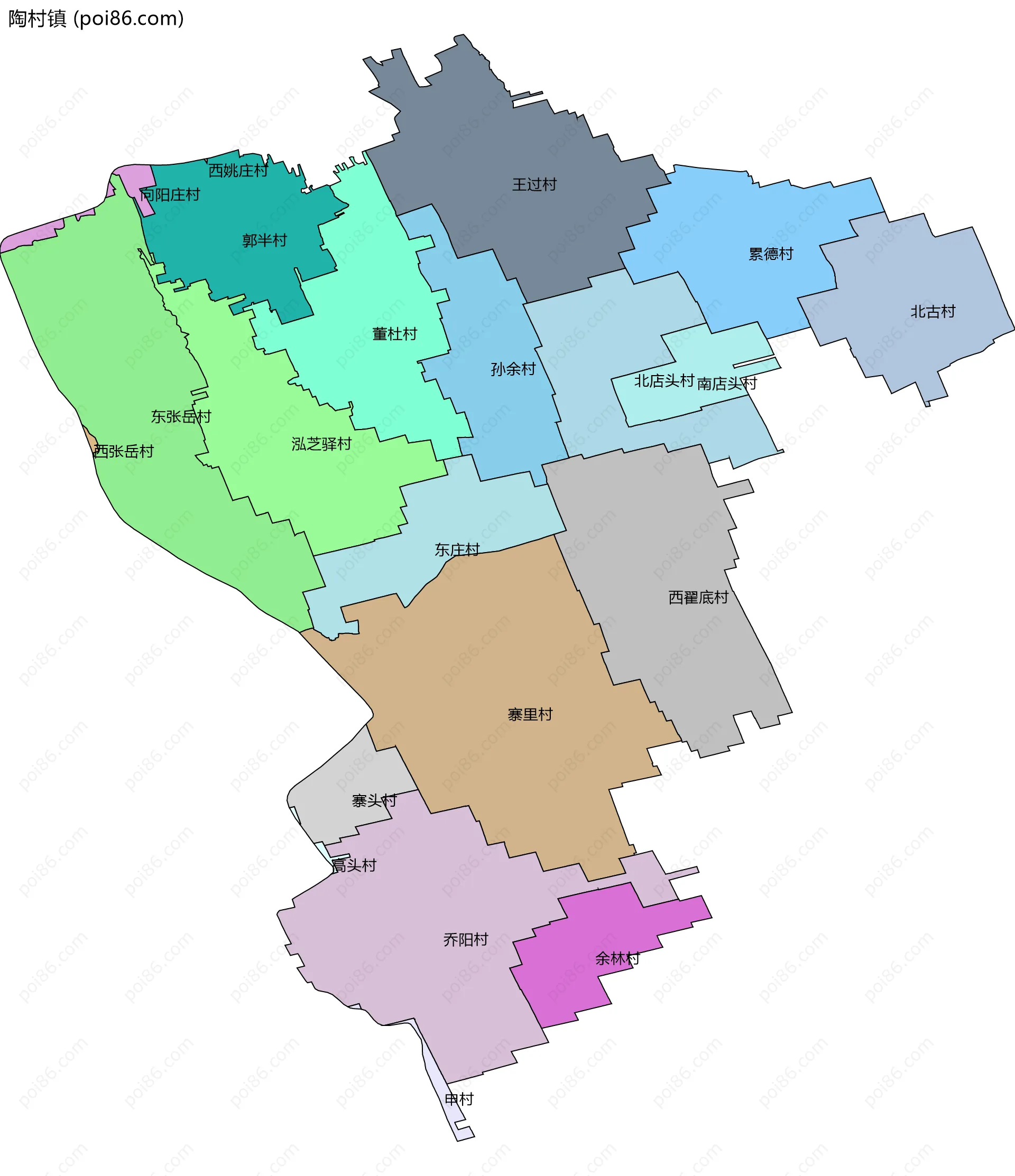 陶村镇边界地图(五级行政区划)