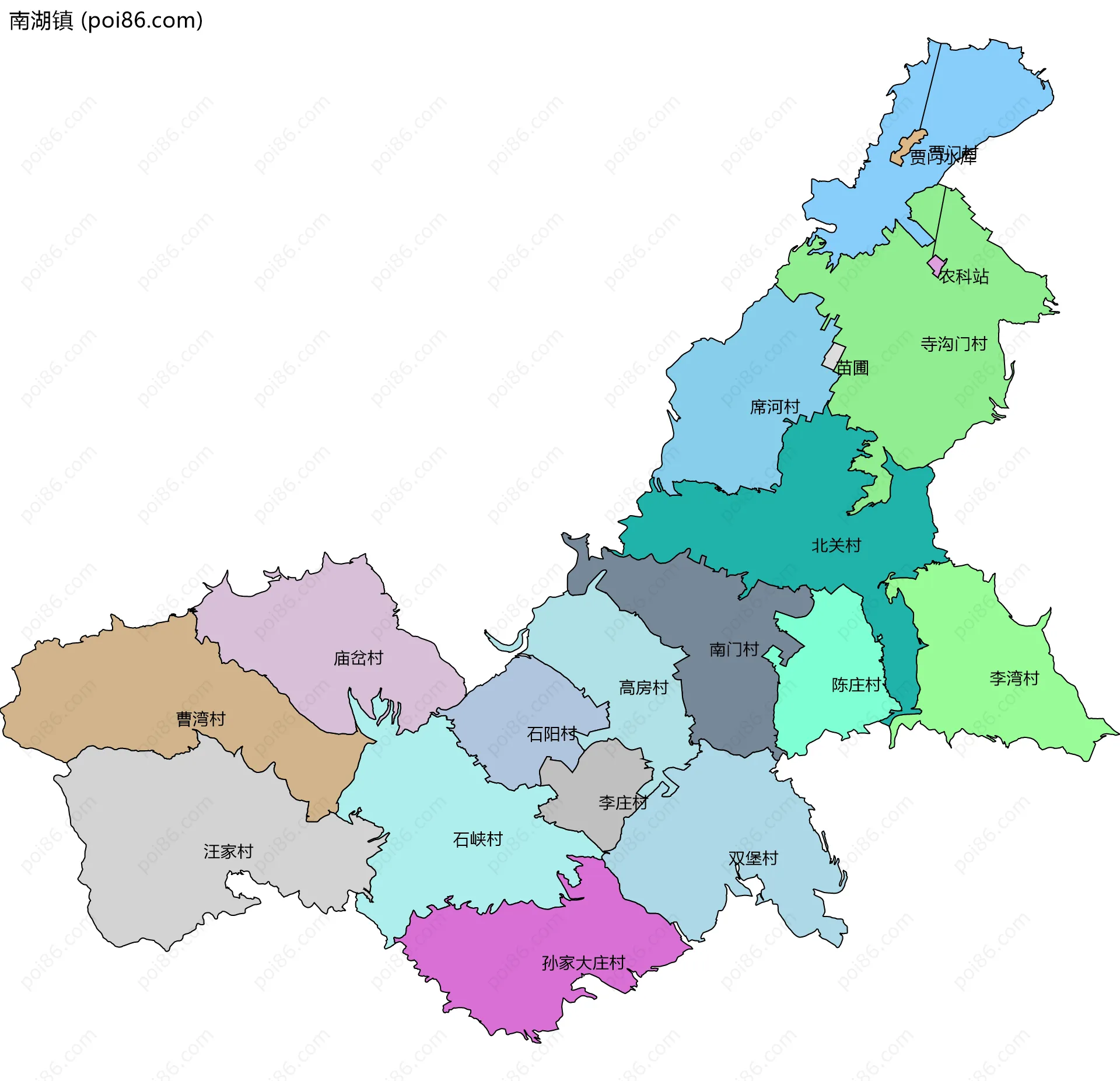 南湖镇边界地图(五级行政区划)