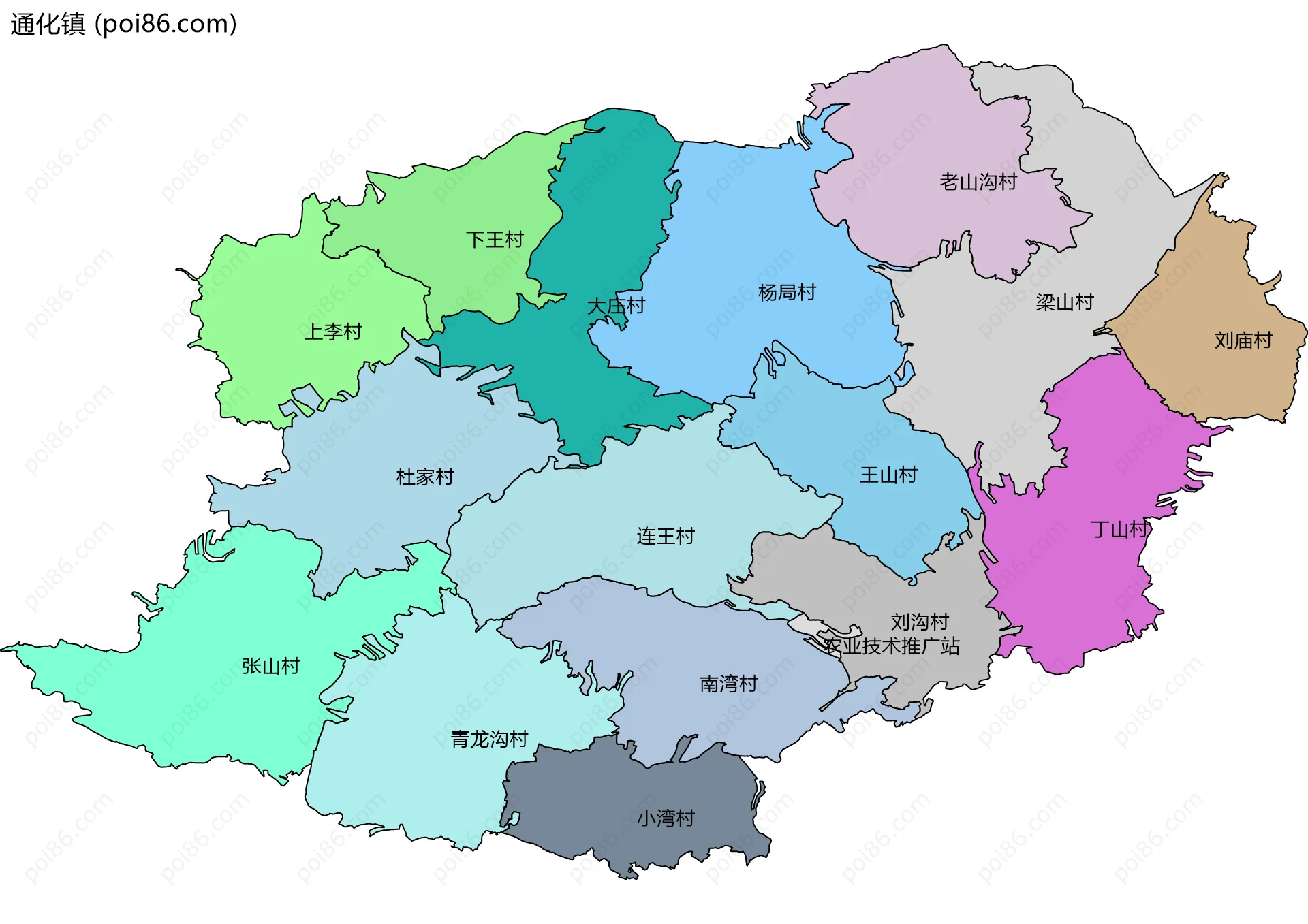 通化镇边界地图(五级行政区划)