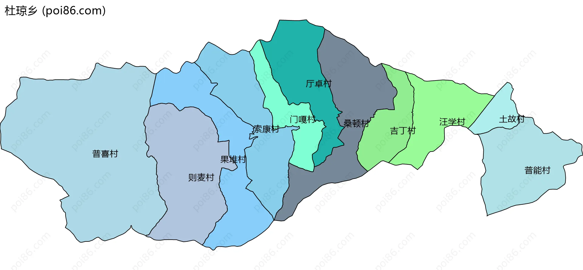杜琼乡边界地图(五级行政区划)