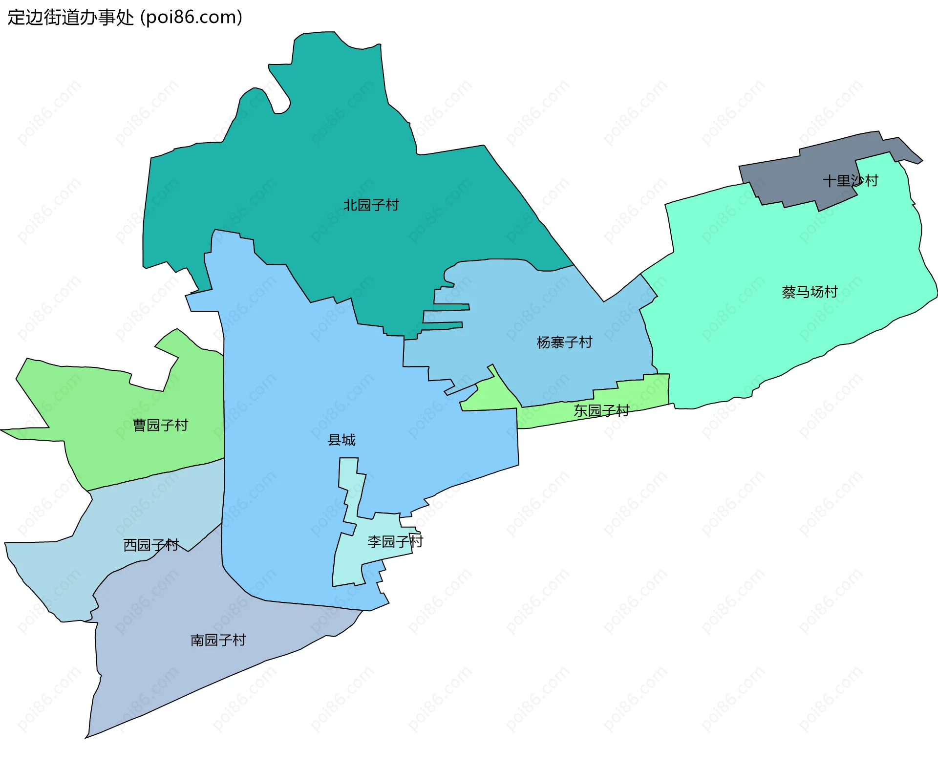 定边街道办事处边界地图(五级行政区划)