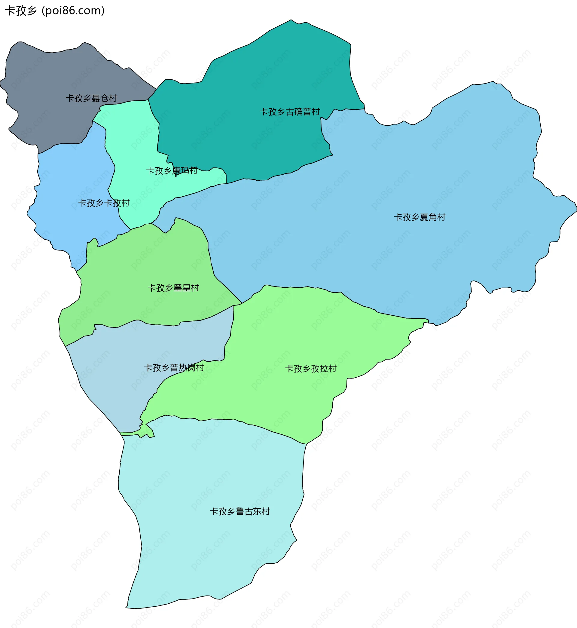 卡孜乡边界地图(五级行政区划)