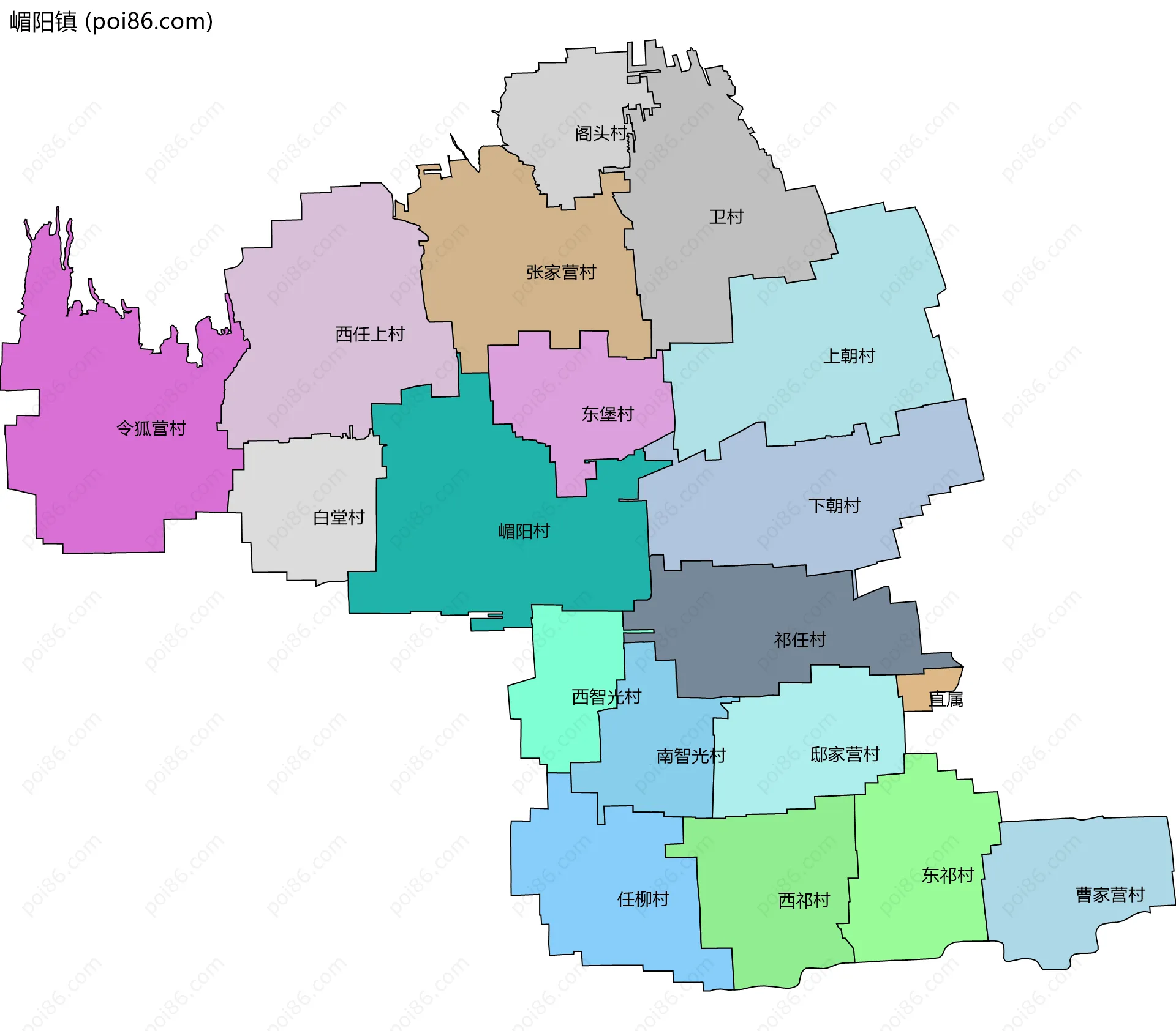 嵋阳镇边界地图(五级行政区划)