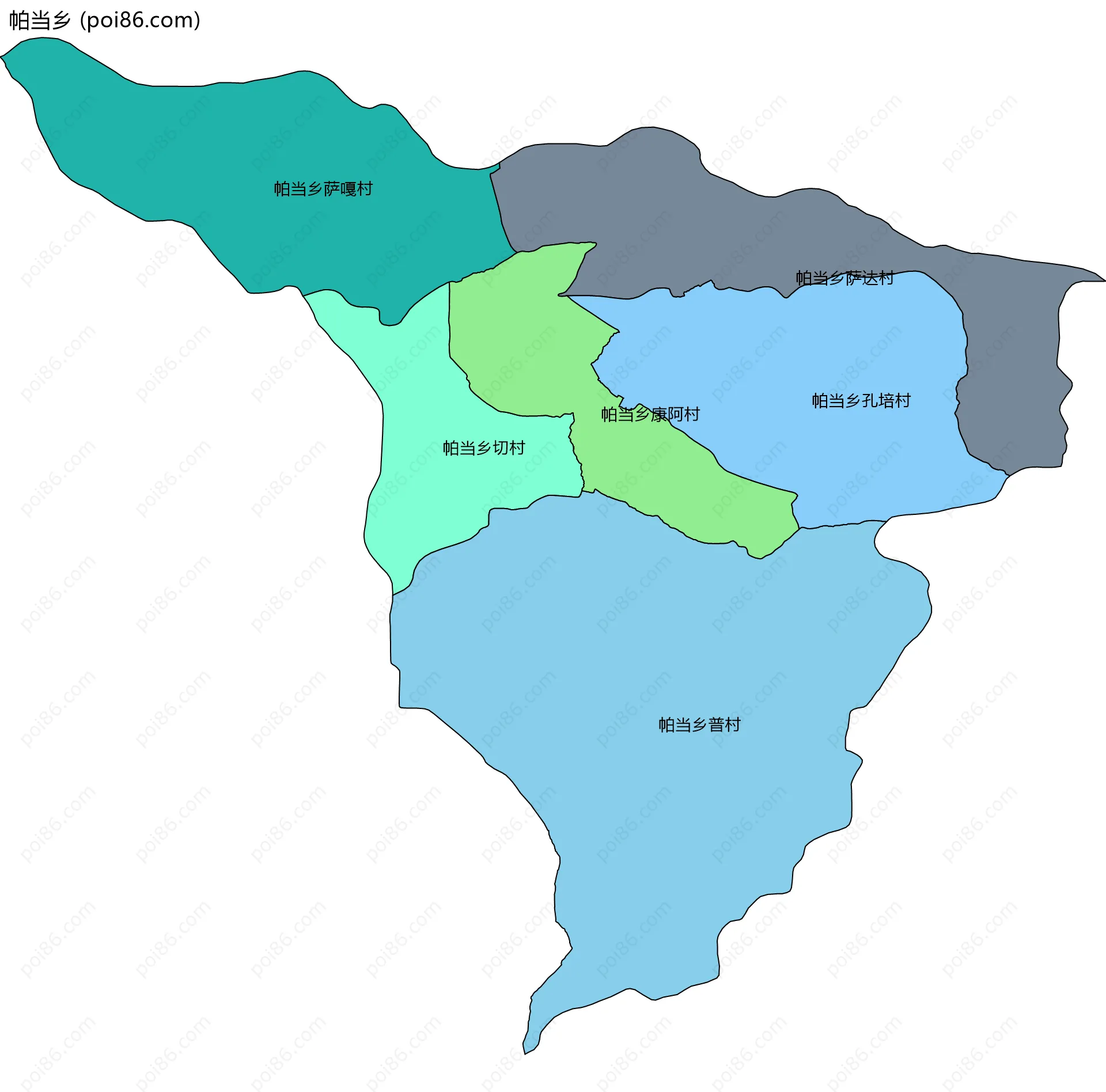 帕当乡边界地图(五级行政区划)